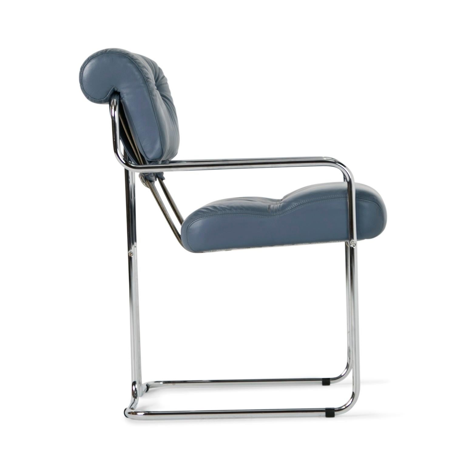 Italian Blue-Grey Leather Tucroma Chair by Guido Faleschini for i4 Mariani, Set of Six 