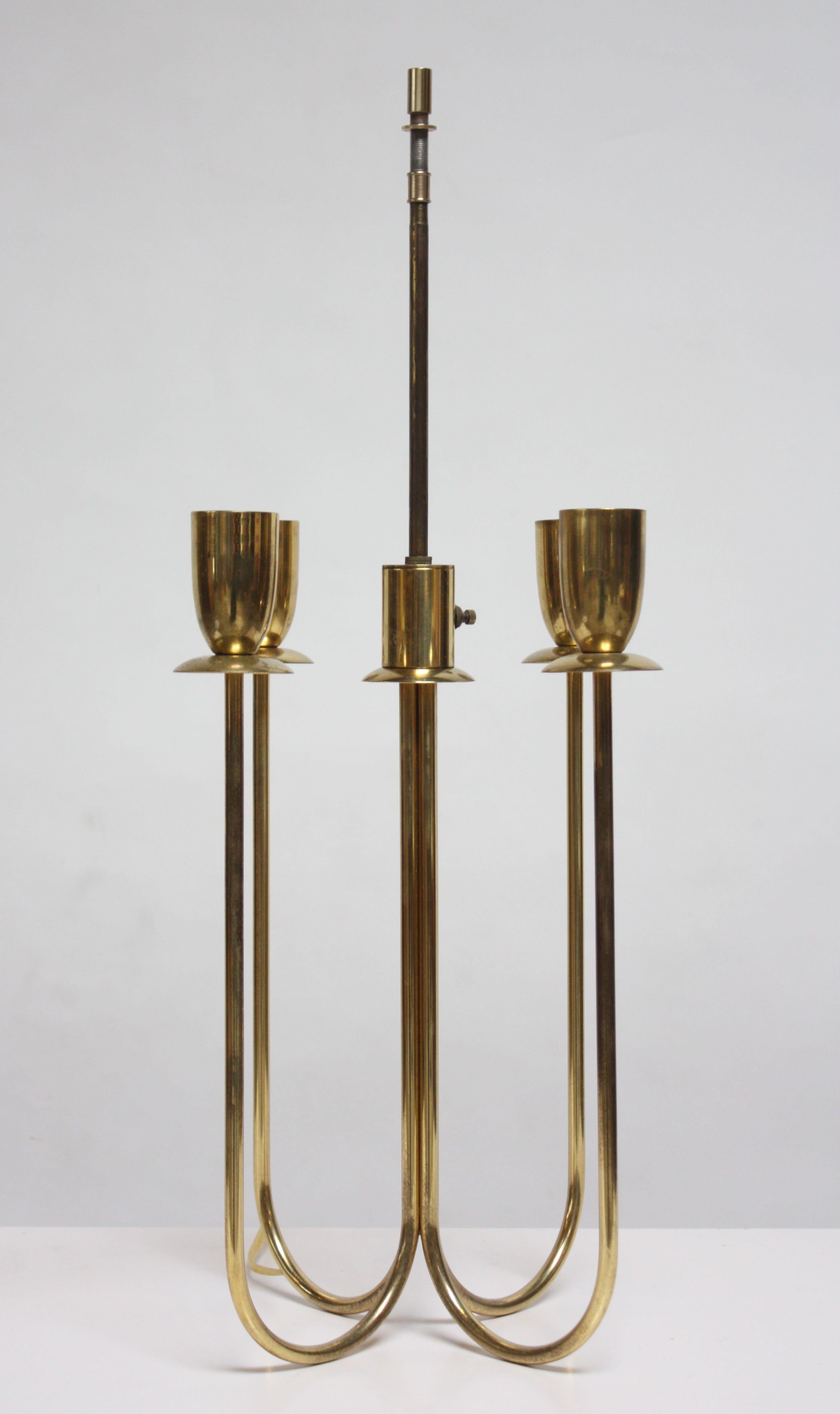 Woven Mid-Century Modern Four-Fixture Brass Table Lamp