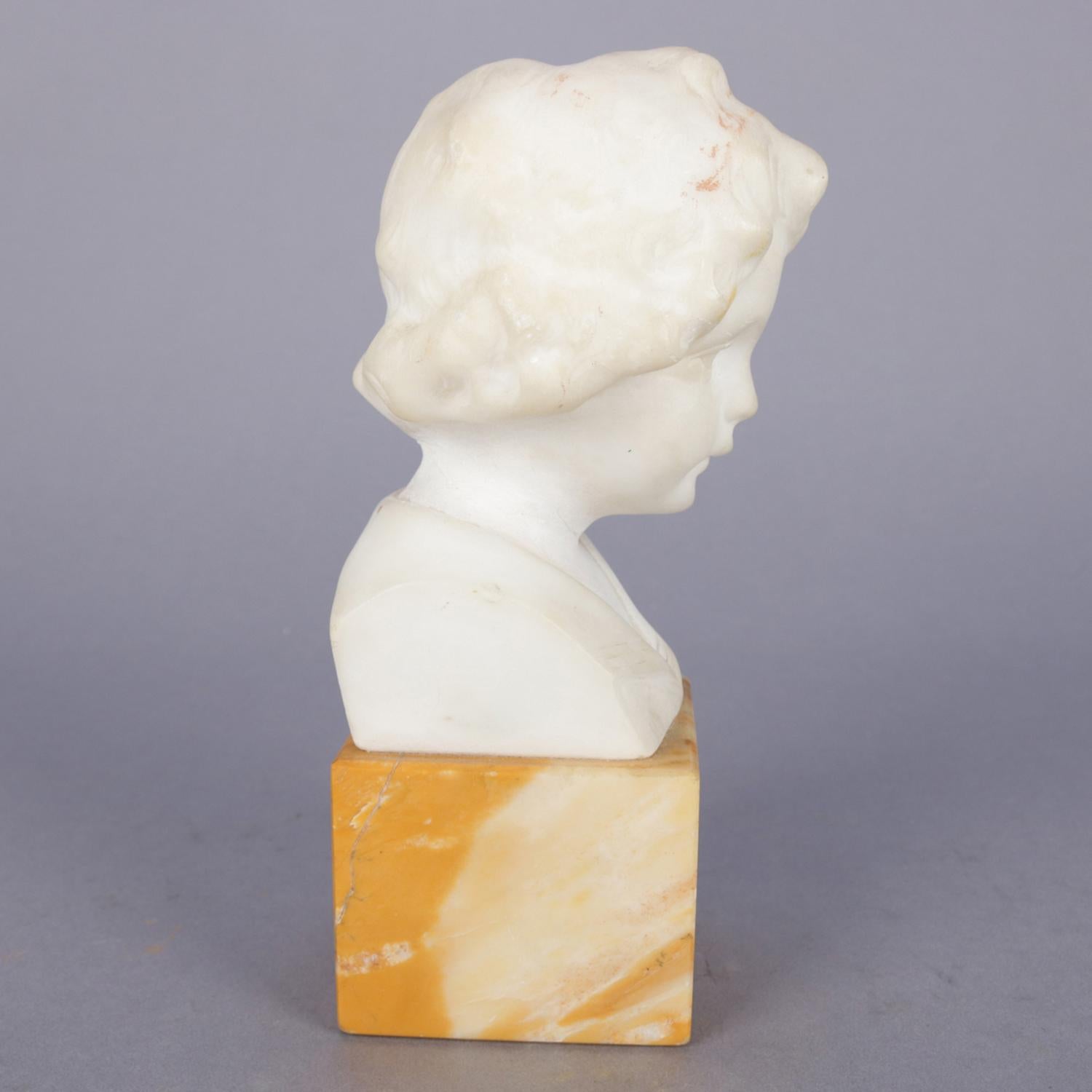 Hand-Carved Alabaster Portrait Bust Sculpture of Boy, Signed Greiwer, circa 1900 In Good Condition In Big Flats, NY