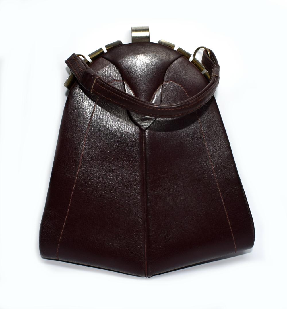 Art Deco 1930s Brown Leather Handbag In Good Condition In Devon, England
