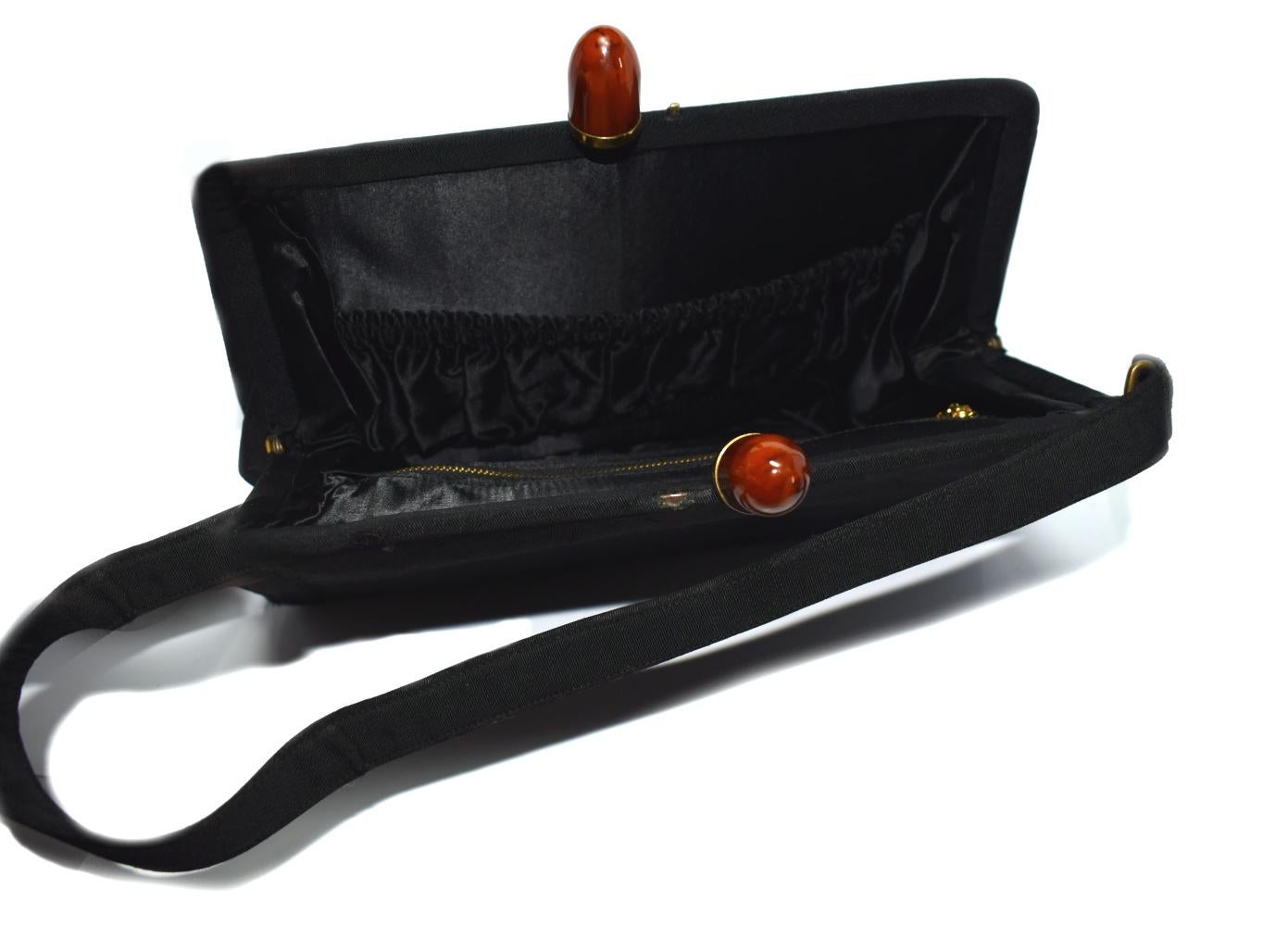 Schwarze Grosgrain-Handtasche im Art déco-Stil im Zustand „Gut“ im Angebot in Devon, England