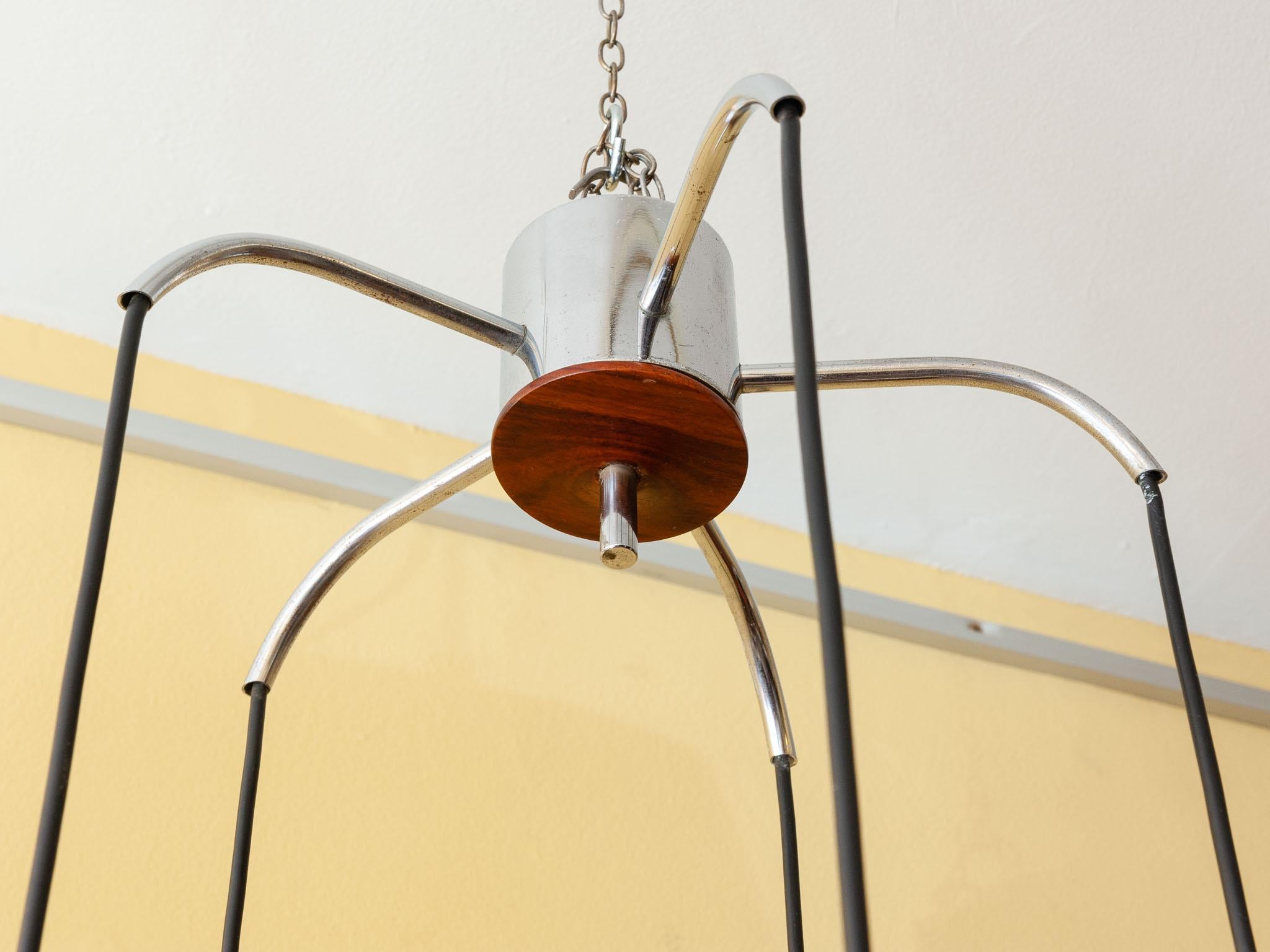 1960s Italian Five-Light Chrome and Glass Hanging Light in Style of Max Ingrand In Good Condition In London, GB