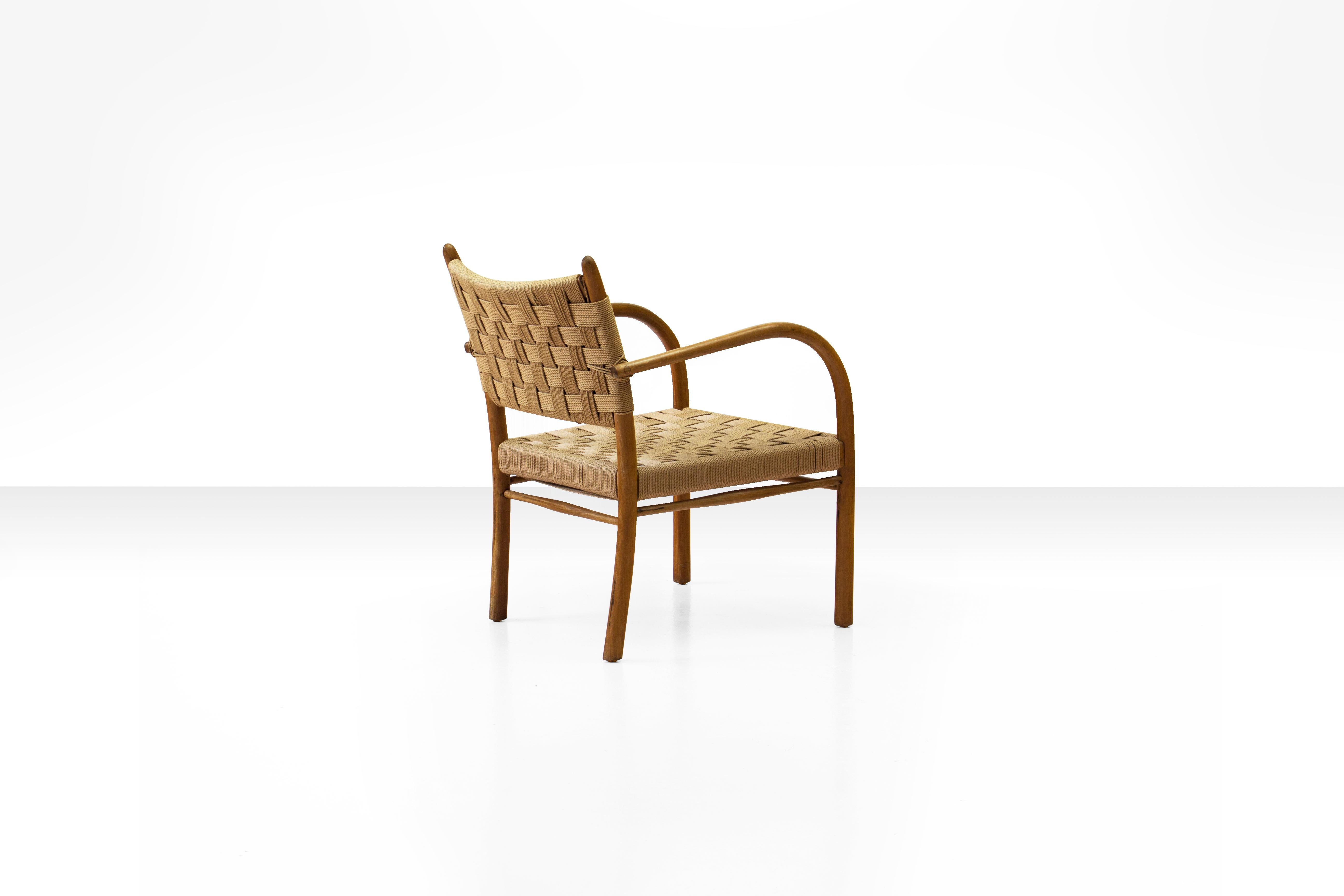 Scandinavian Modern K. Scröder (/Frits Schlegel) Armchair in Beech and Woven Papercord, Denmark