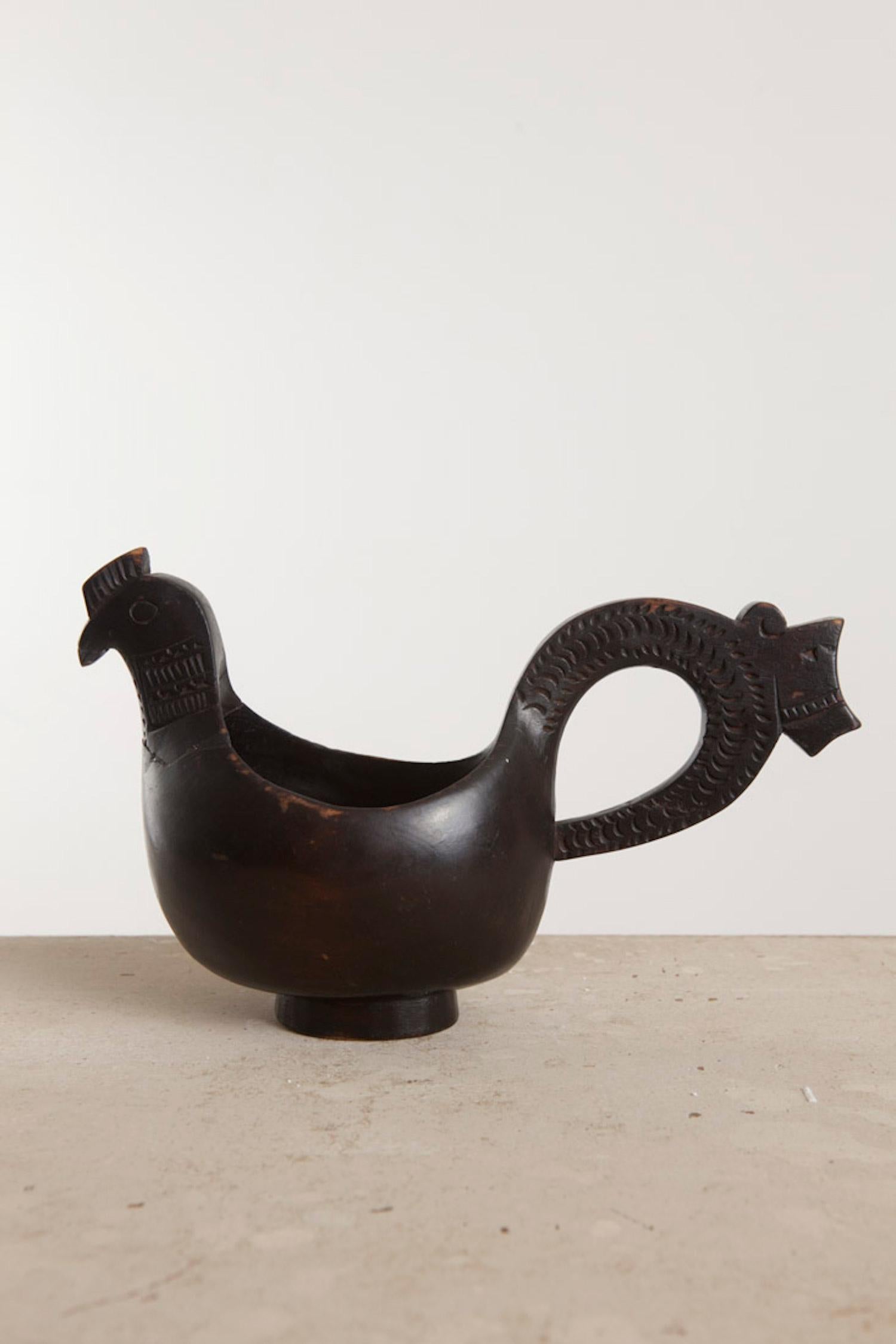 Swedish Scandinavian Hand-Carved Ale Rooster Bowl, circa 1800