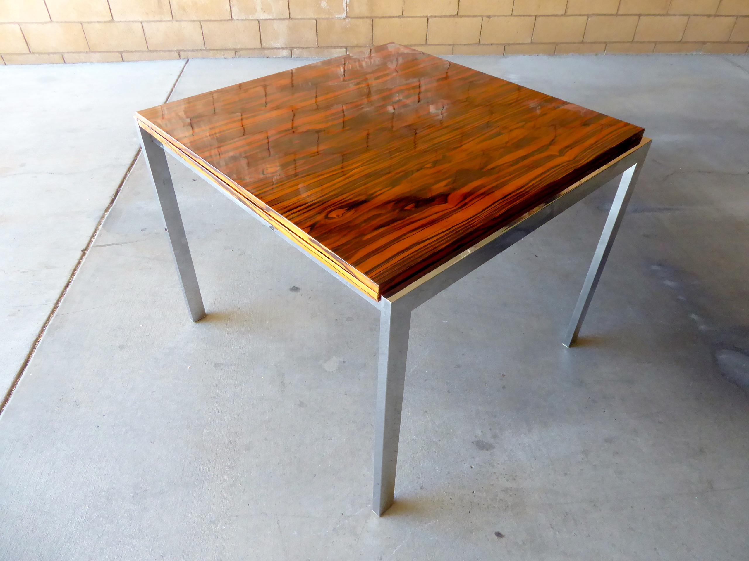 American Macassar Ebony and Chrome Flip-Top Card Table