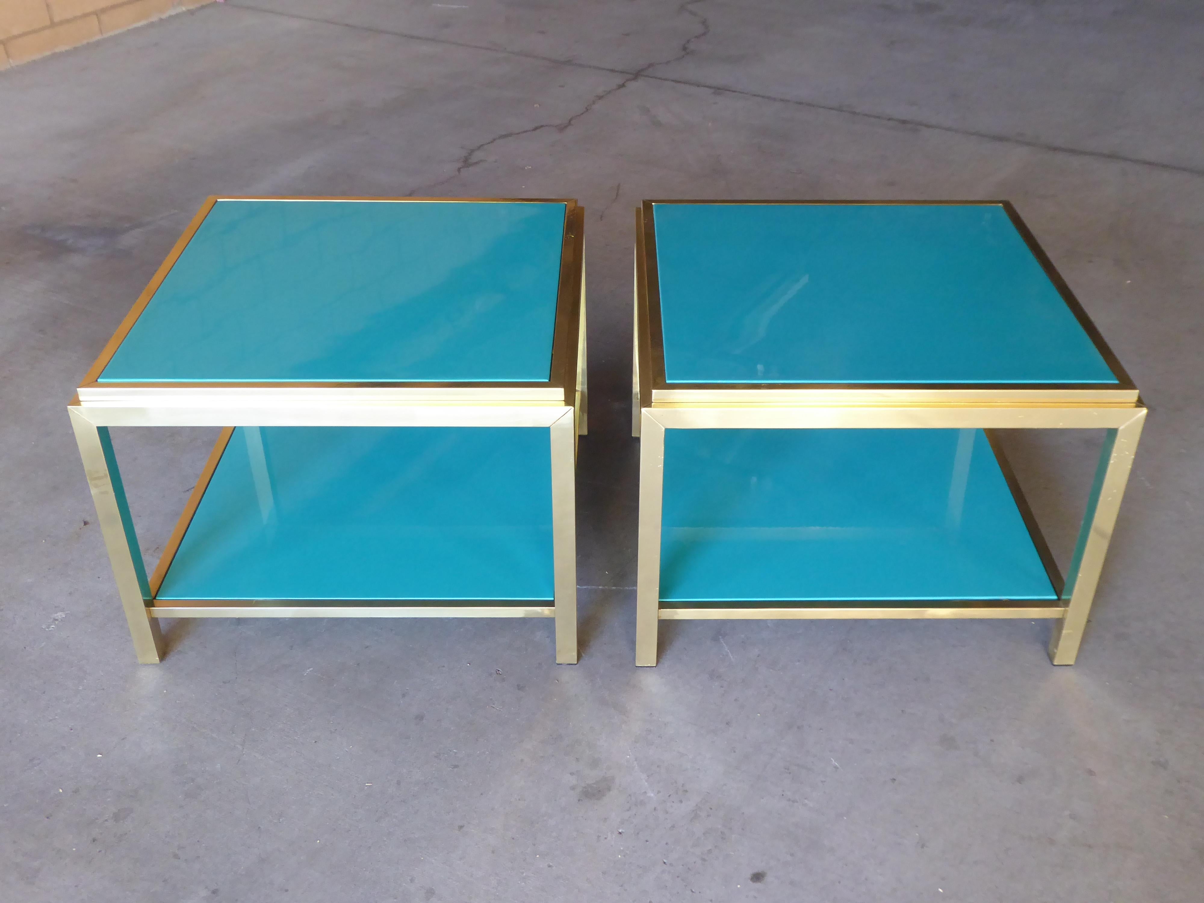 American Pair of Brass and Lacquered Two-Tier Side Tables Attributed to Mastercraft