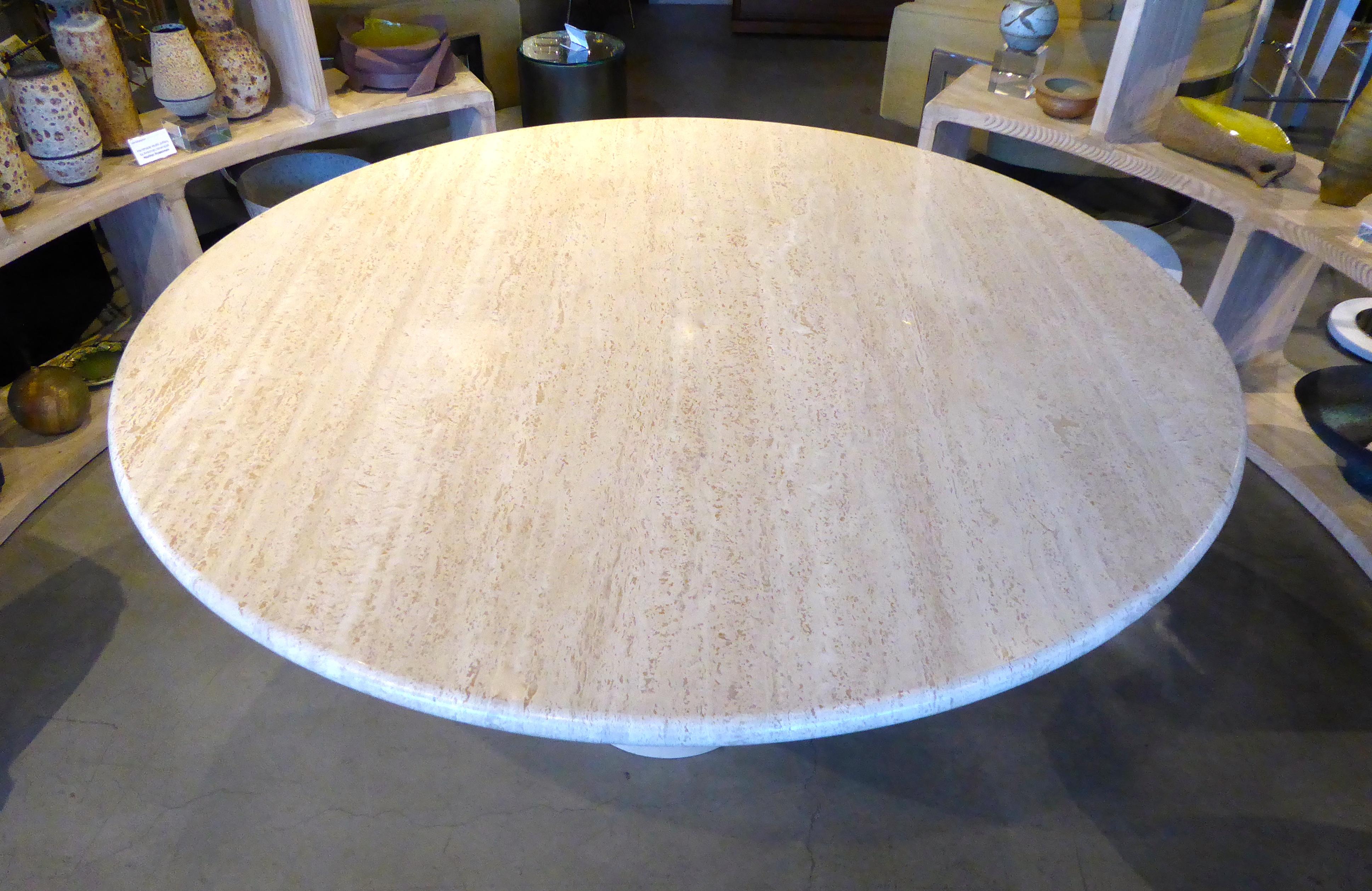 Mid-Century Modern Circular Travertine Dining Table in the Style of Angelo Mangiarotti