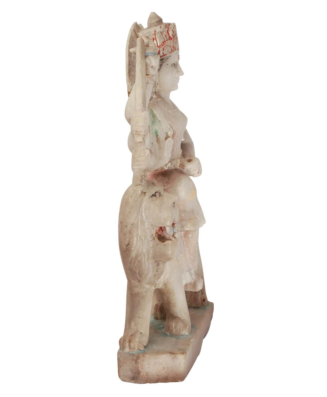 Indian Marble Statute of a Deity Riding a Lion, India, circa 1900