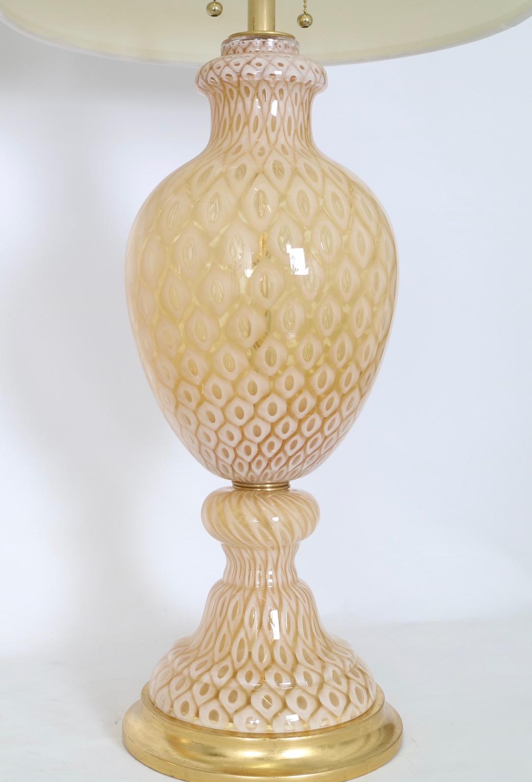 Seguso for Marbro Lamp Co. Hollywood Regency Murano Glass Honeycomb Lamps In Excellent Condition In New York, NY