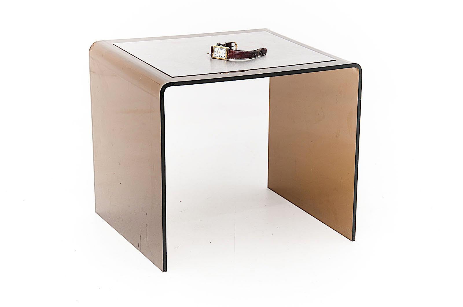 Space Age Side Table in Smoked Lucite & Aluminium Color, Waterfall Style, 1970 from France