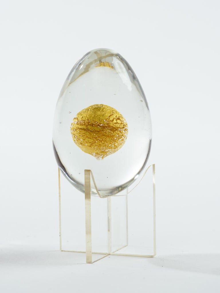 Venini 24Karat Gold Orb Inclused Glass Egg Paperweight For Sale at 1stdibs