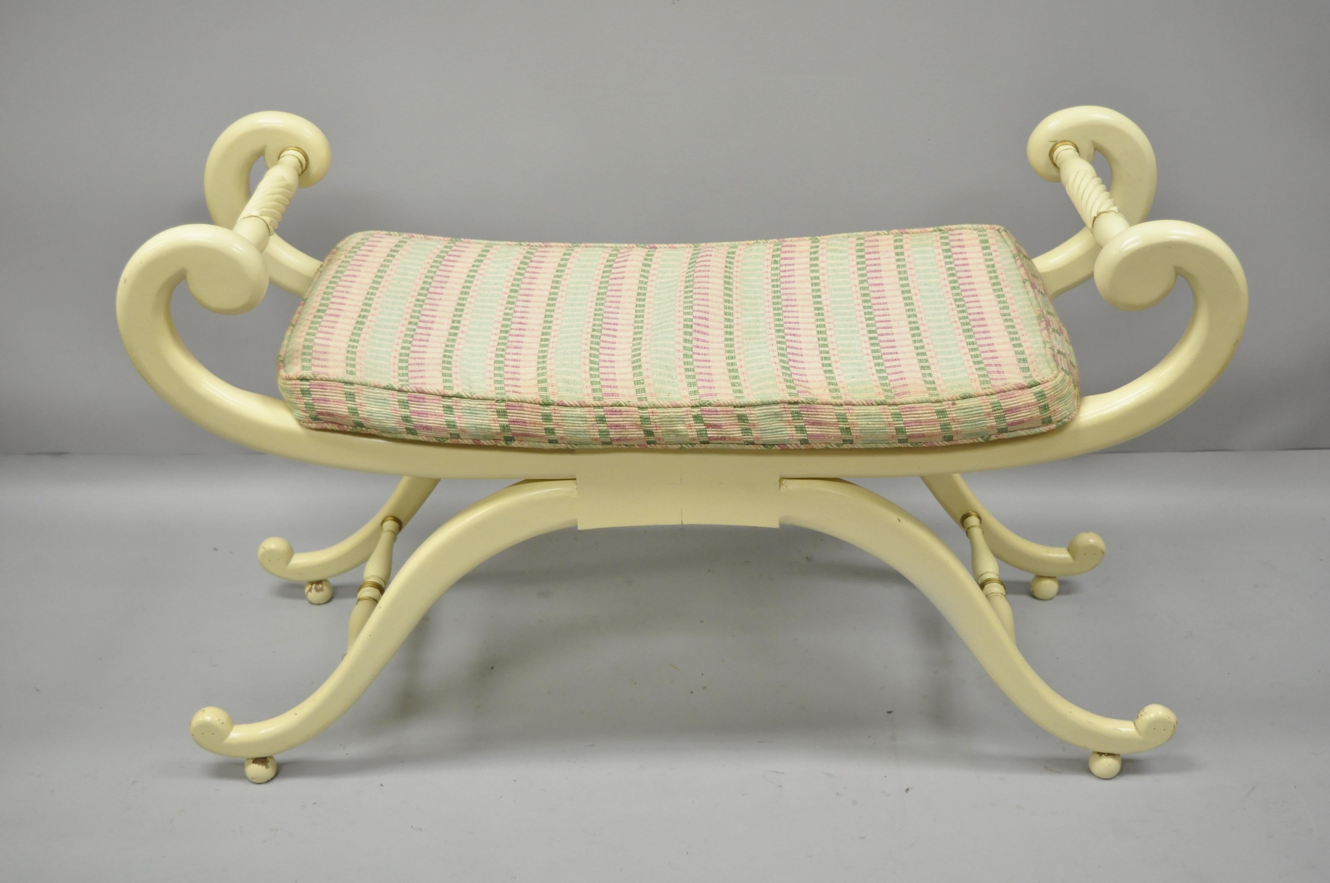 American Vintage French Regency Neoclassical Style Cane Seat Curule X-Frame Bench