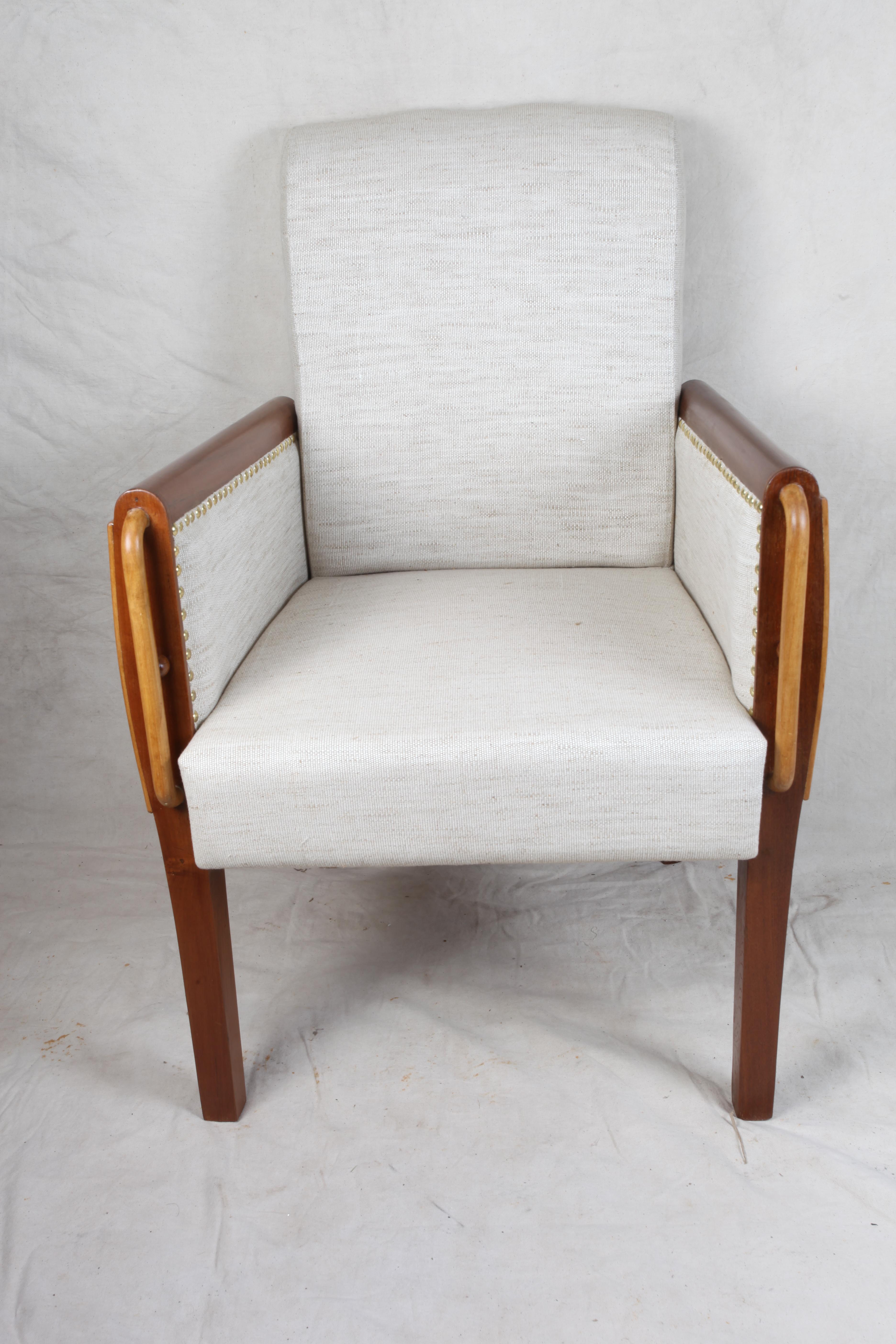 Pair of Teak and Satinwood Mid-Century Modern Armchairs In Good Condition In Nantucket, MA
