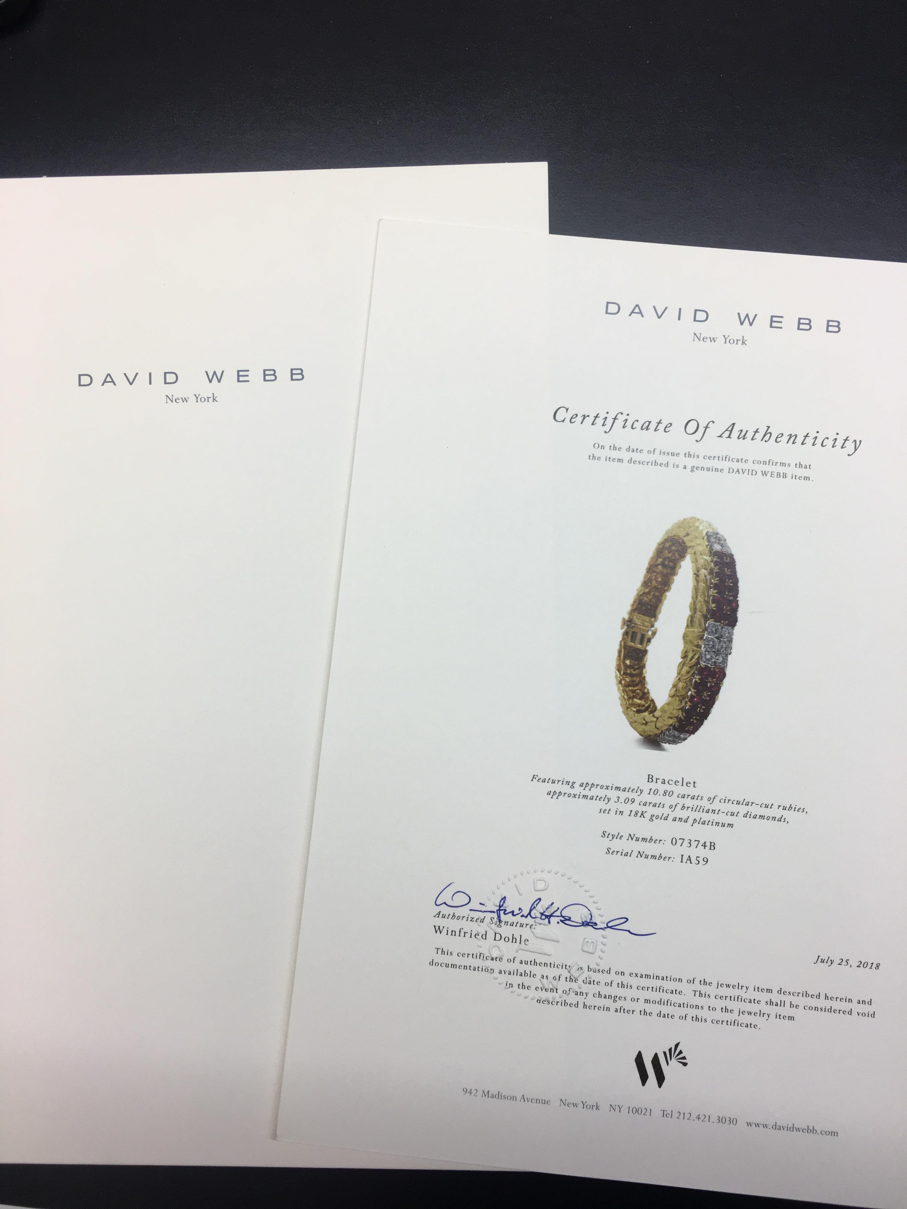 David Webb  Ruby Diamond 18 Karat Yellow Gold Platinum Bracelet (Rundschliff)