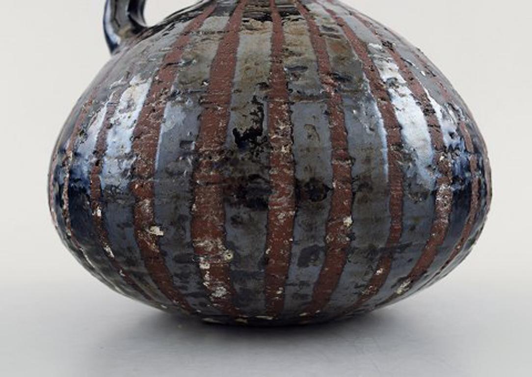 Gutte Eriksen Own Workshop, Pottery Pitcher, Metallic Glaze, Raku Burned In Good Condition In Copenhagen, DK