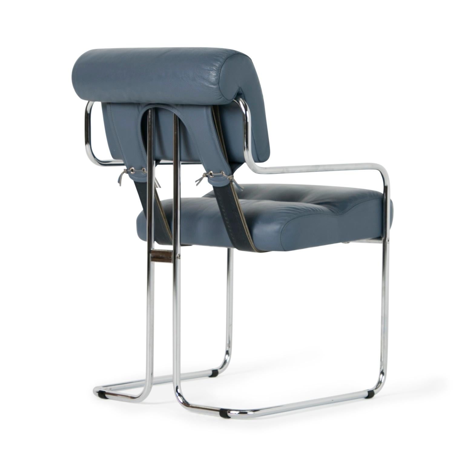 Blue-Grey Leather Tucroma Chair by Guido Faleschini for i4 Mariani, Set of Six  In Excellent Condition In Los Angeles, CA