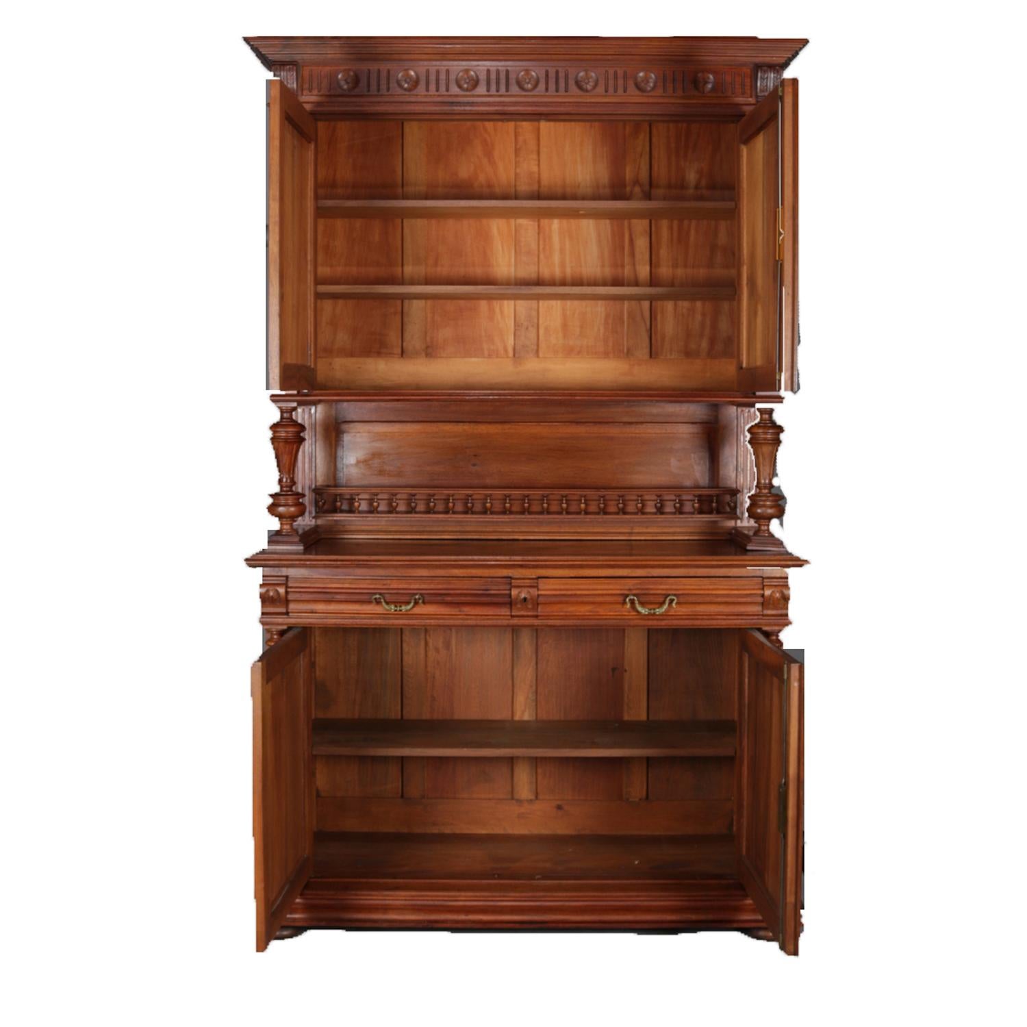 19th Century Antique English Carved Oak Grape and Leaf Court Cupboard, circa 1890