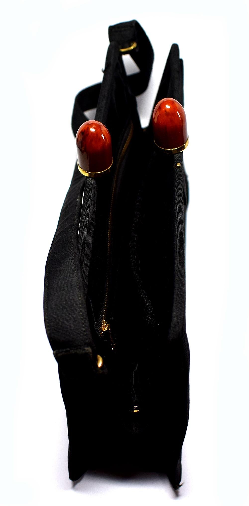 Schwarze Grosgrain-Handtasche im Art déco-Stil (Mitte des 20. Jahrhunderts) im Angebot