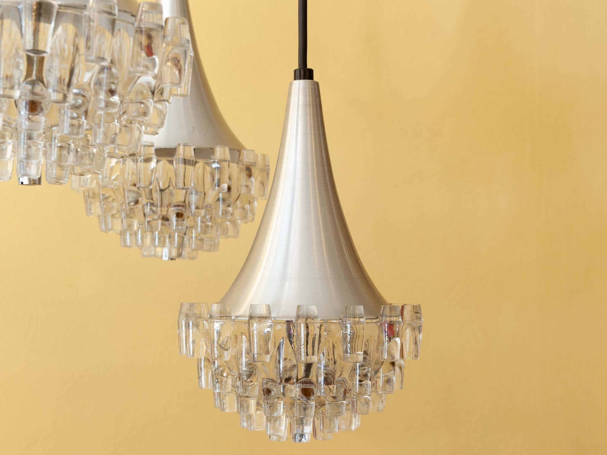 20th Century 1960s Italian Five-Light Chrome and Glass Hanging Light in Style of Max Ingrand