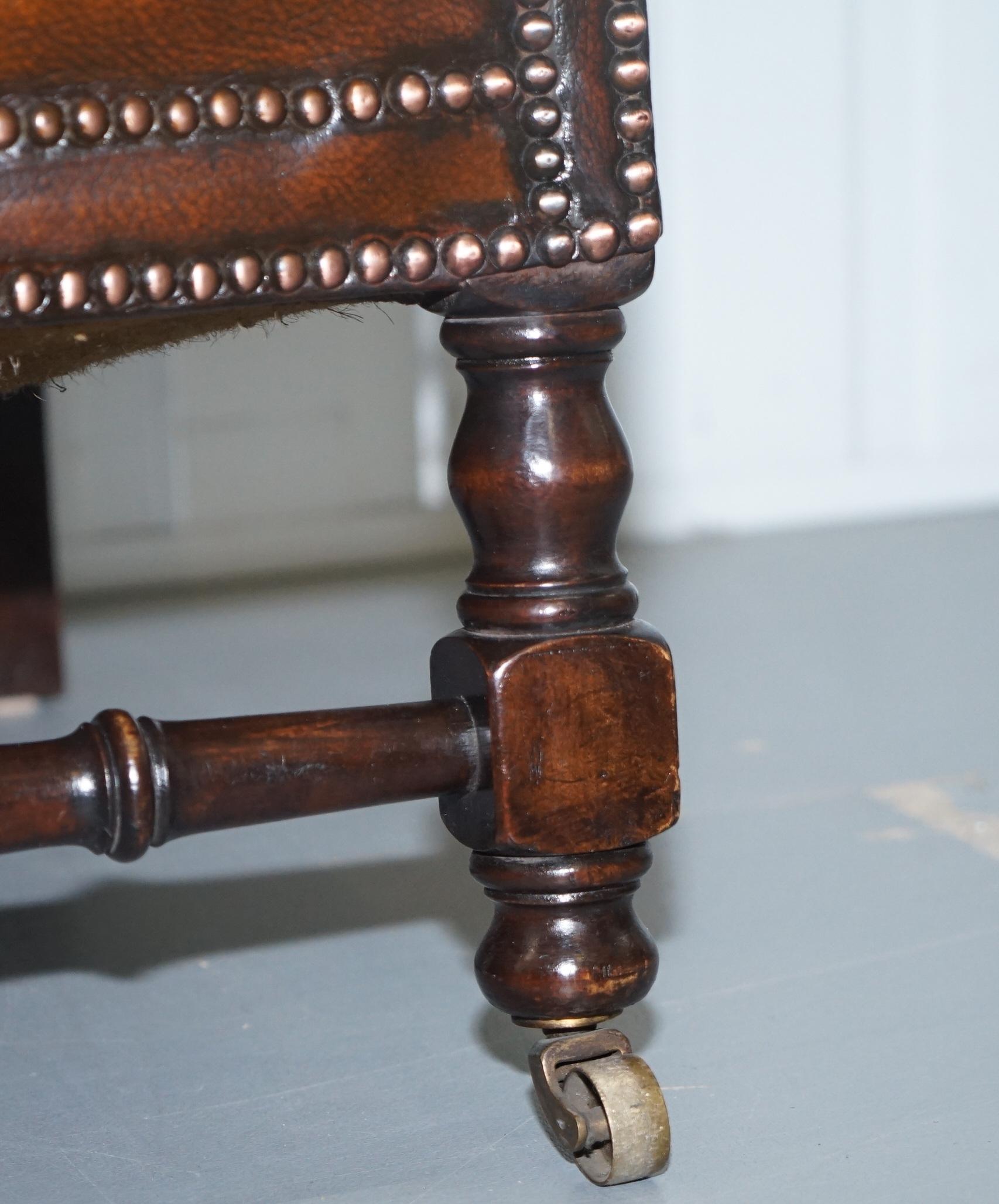 19th Century Small Victorian Restored Humpback Brown Leather Club Suite Sofa and Armchairs