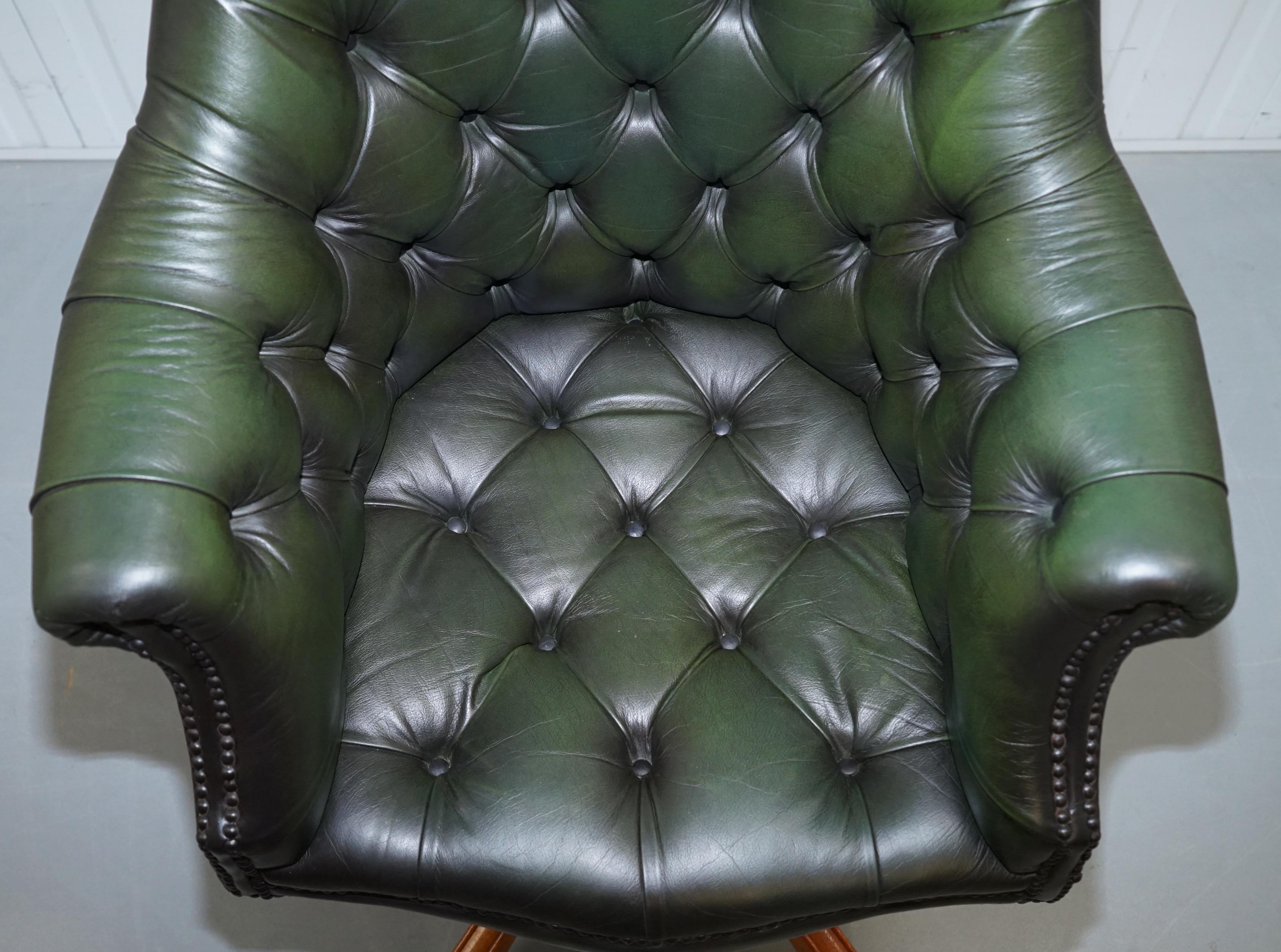 green leather chesterfield office chair