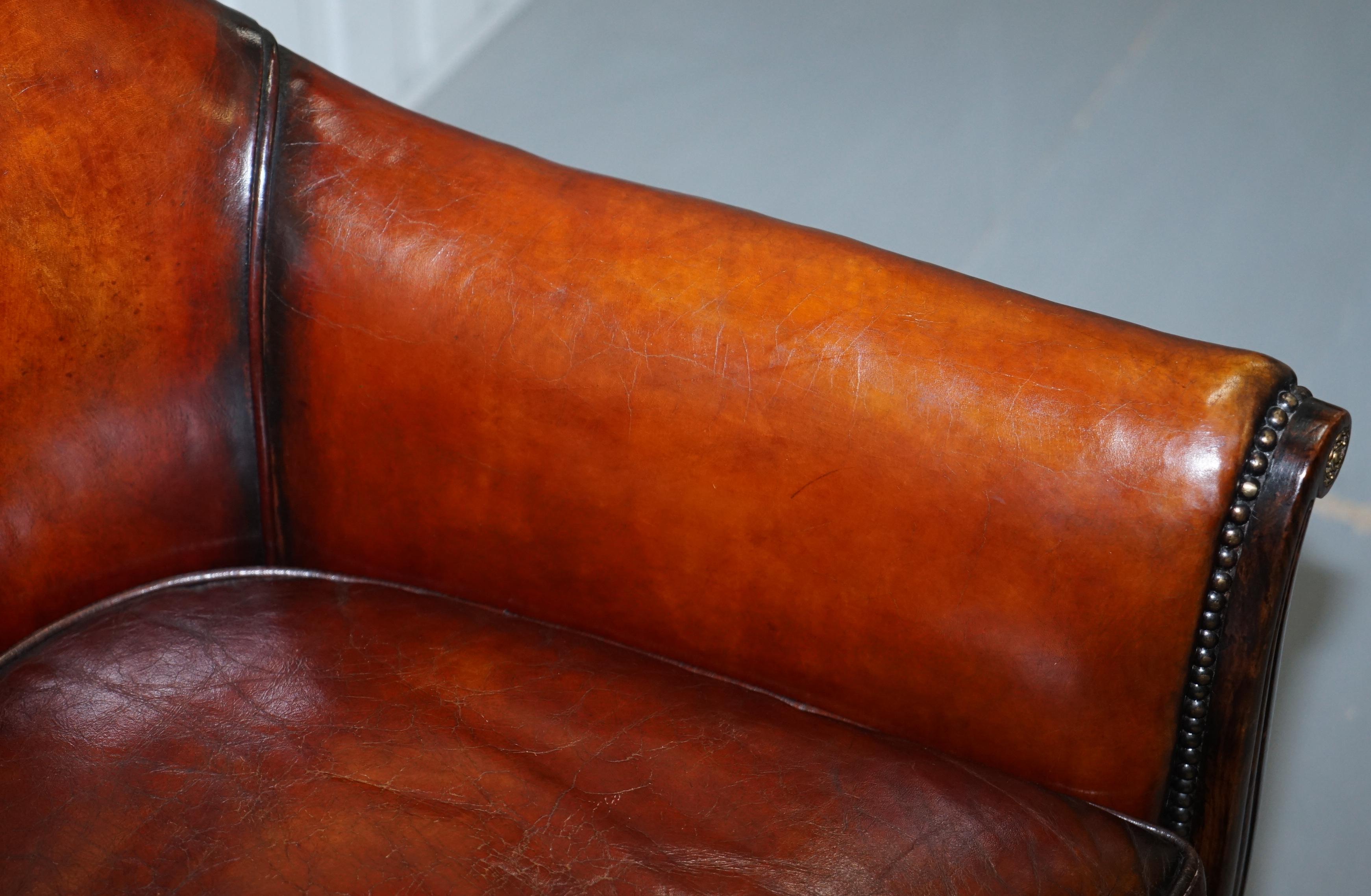 Early 19th Century Rare Attributed to Gillows Regency Armchair Hand Dyed Brown Leather Hand-Painted For Sale