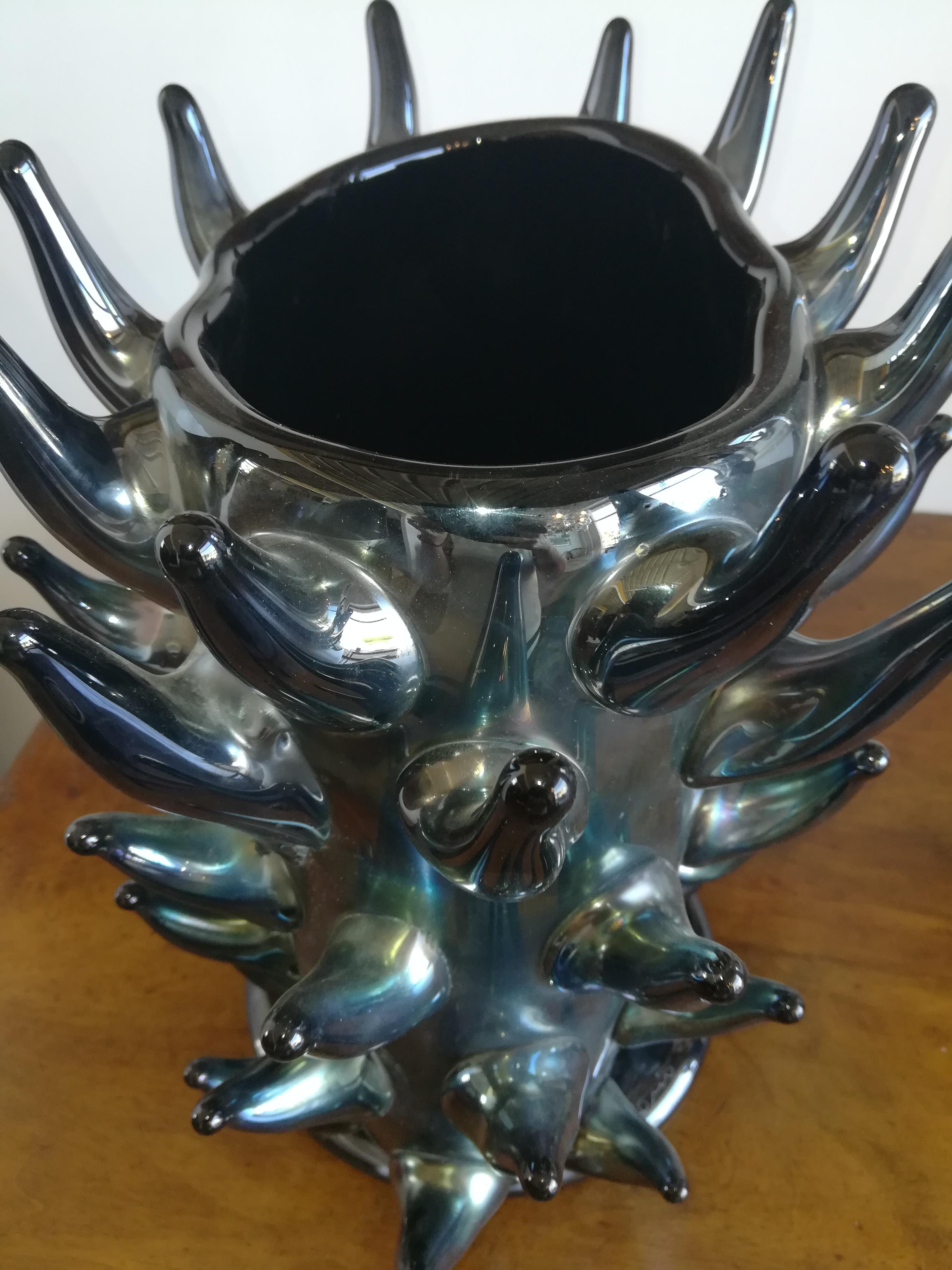 European Iridescent Italian Blown Glass Vase For Sale