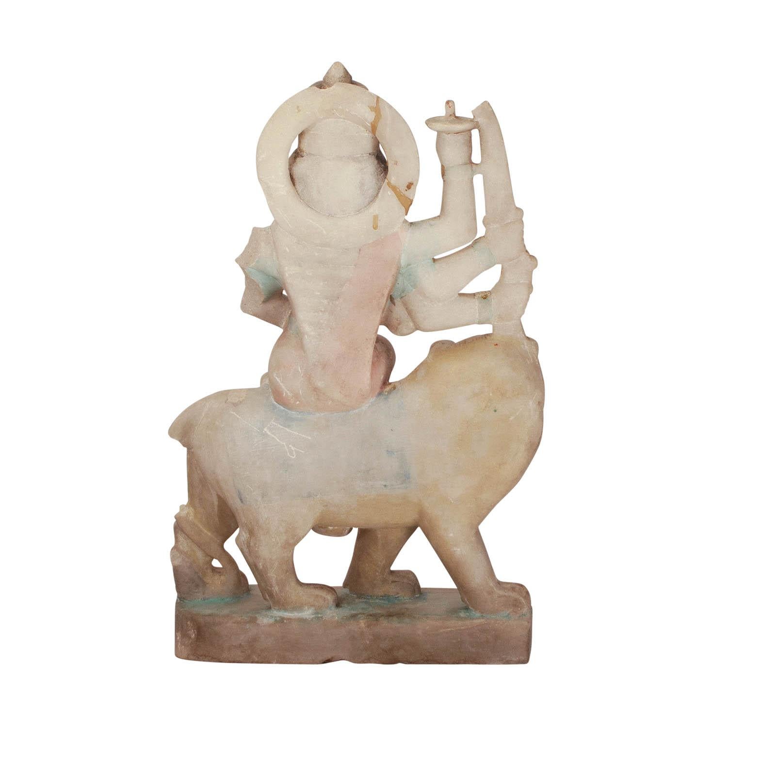 Marble Statute of a Deity Riding a Lion, India, circa 1900 In Good Condition In San Francisco, CA