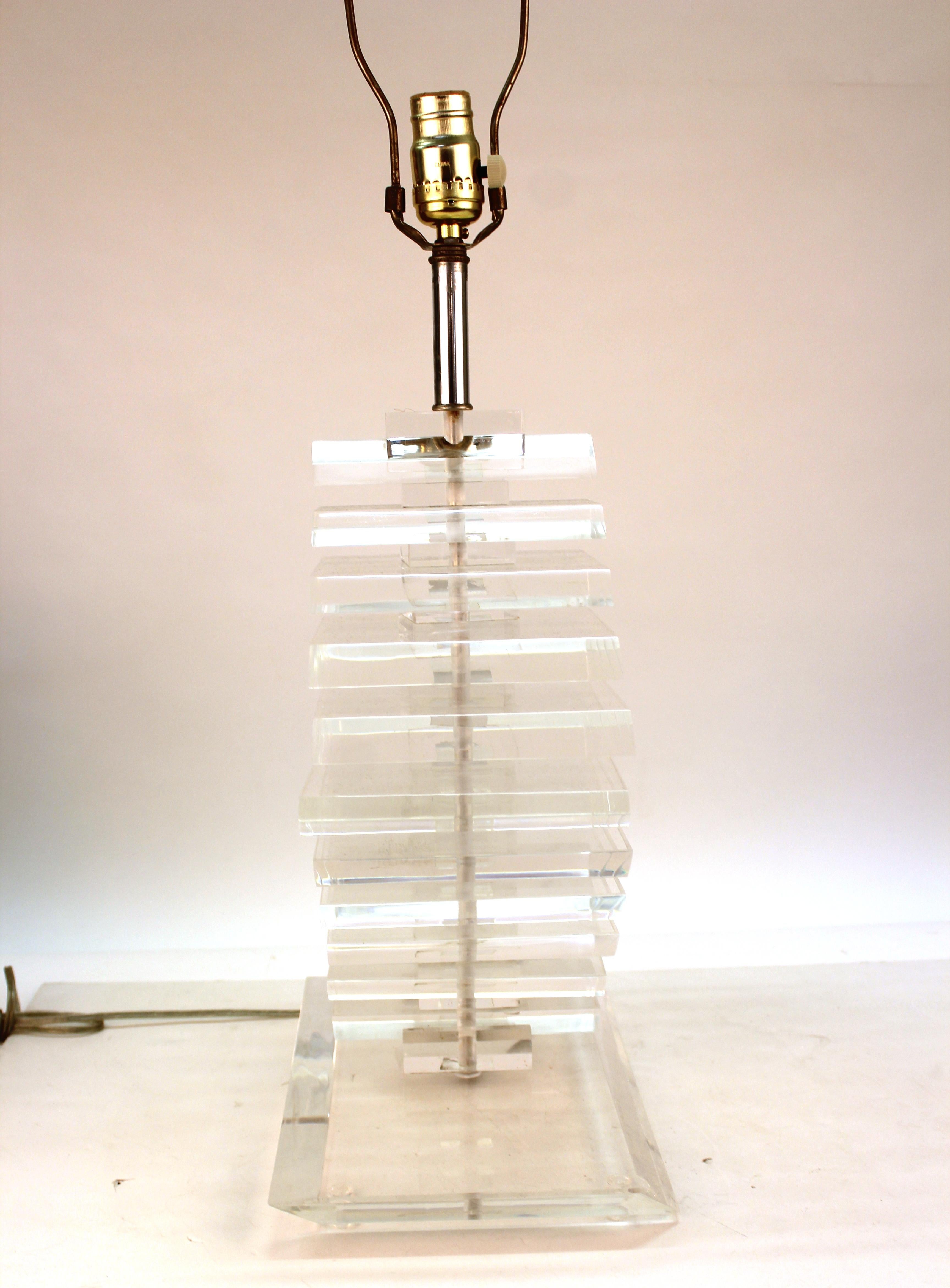 Late 20th Century Karl Springer Style Hollywood Regency Stacked Lucite Table Lamp