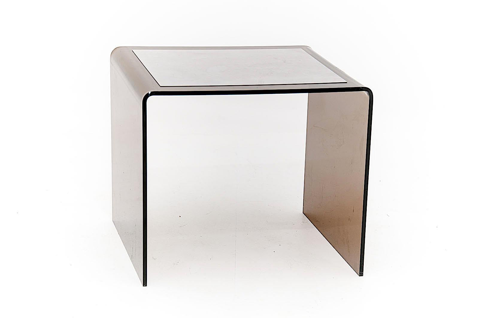 French Side Table in Smoked Lucite & Aluminium Color, Waterfall Style, 1970 from France