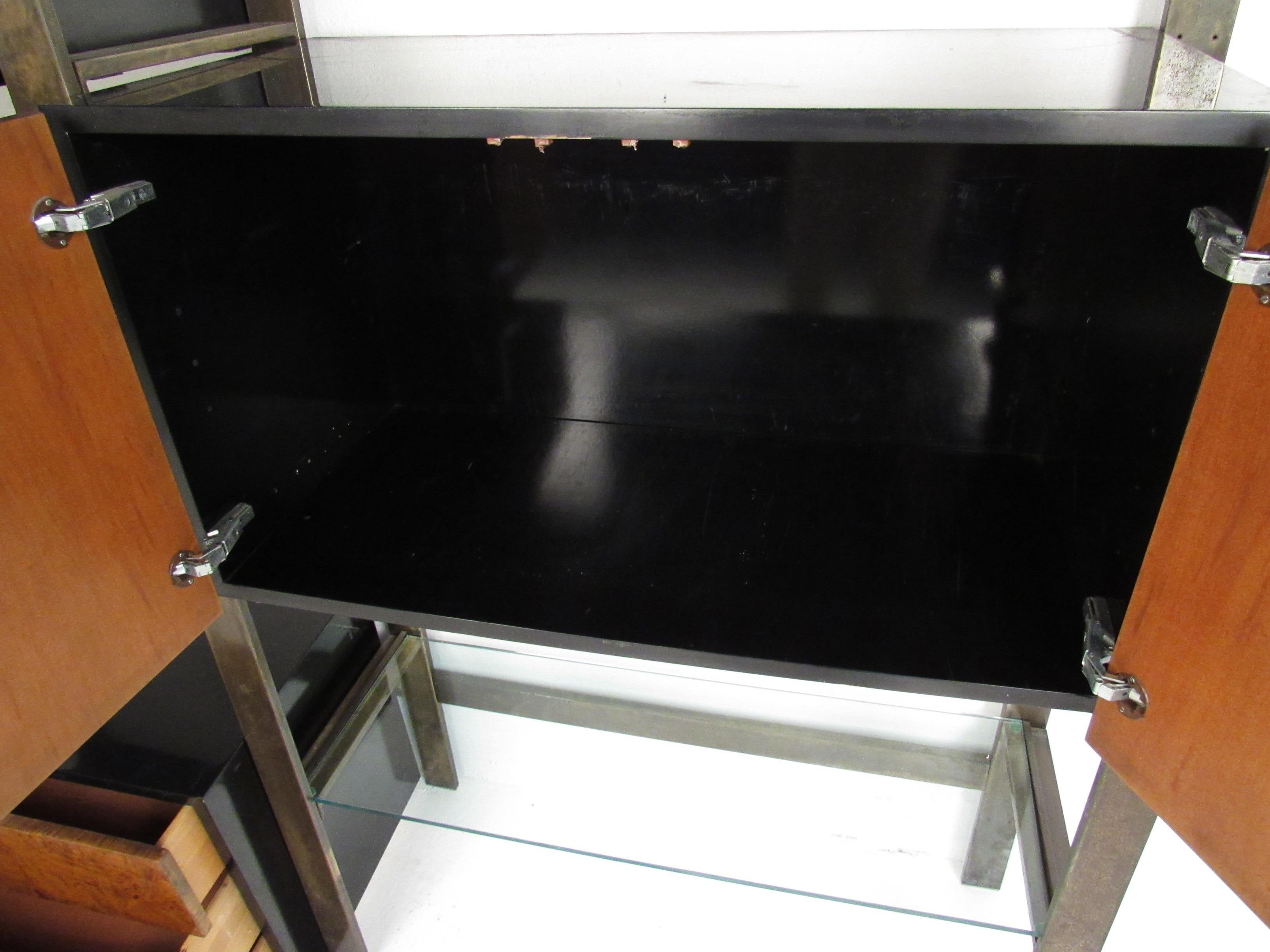 John Stuart Burlwood and Glass Wall Unit In Good Condition For Sale In Brooklyn, NY