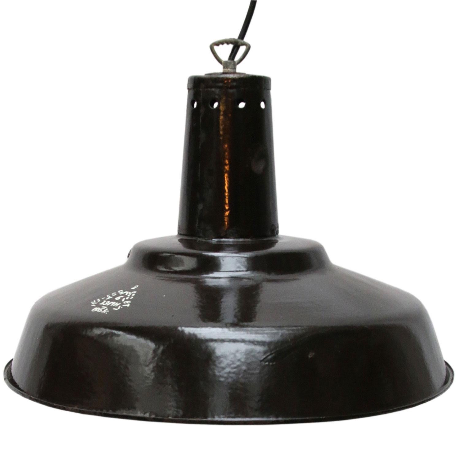 Brown Enamel Vintage Industrial Pendant Lights In Excellent Condition In Amsterdam, NL