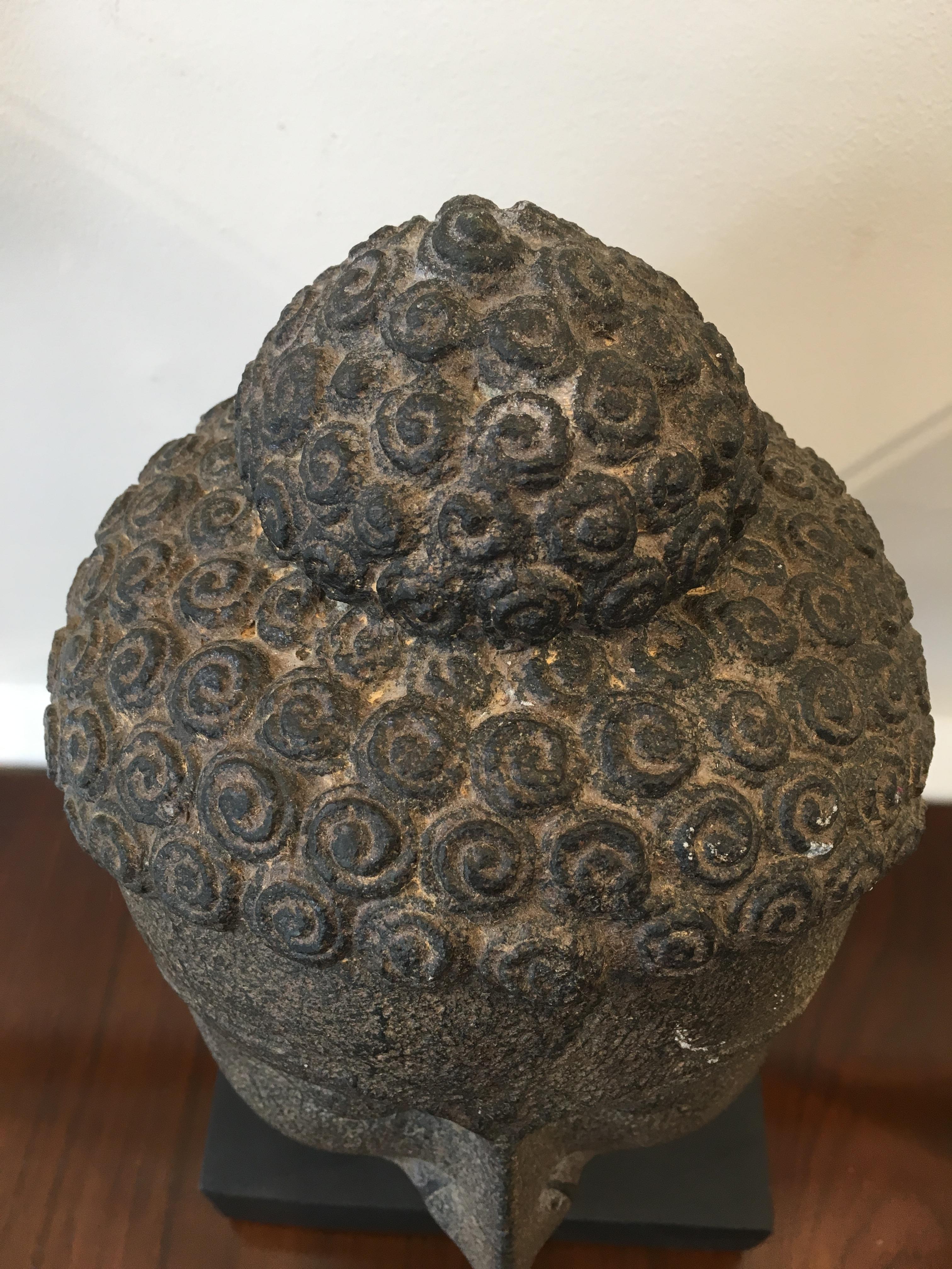 Late 19th Century Granite Buddha Head, Southeast Asia 1