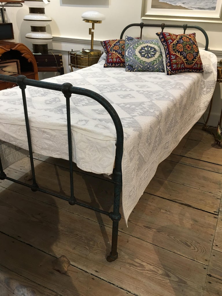 Iron Twin Bed with Original Blue Paint, 1930s at 1stDibs