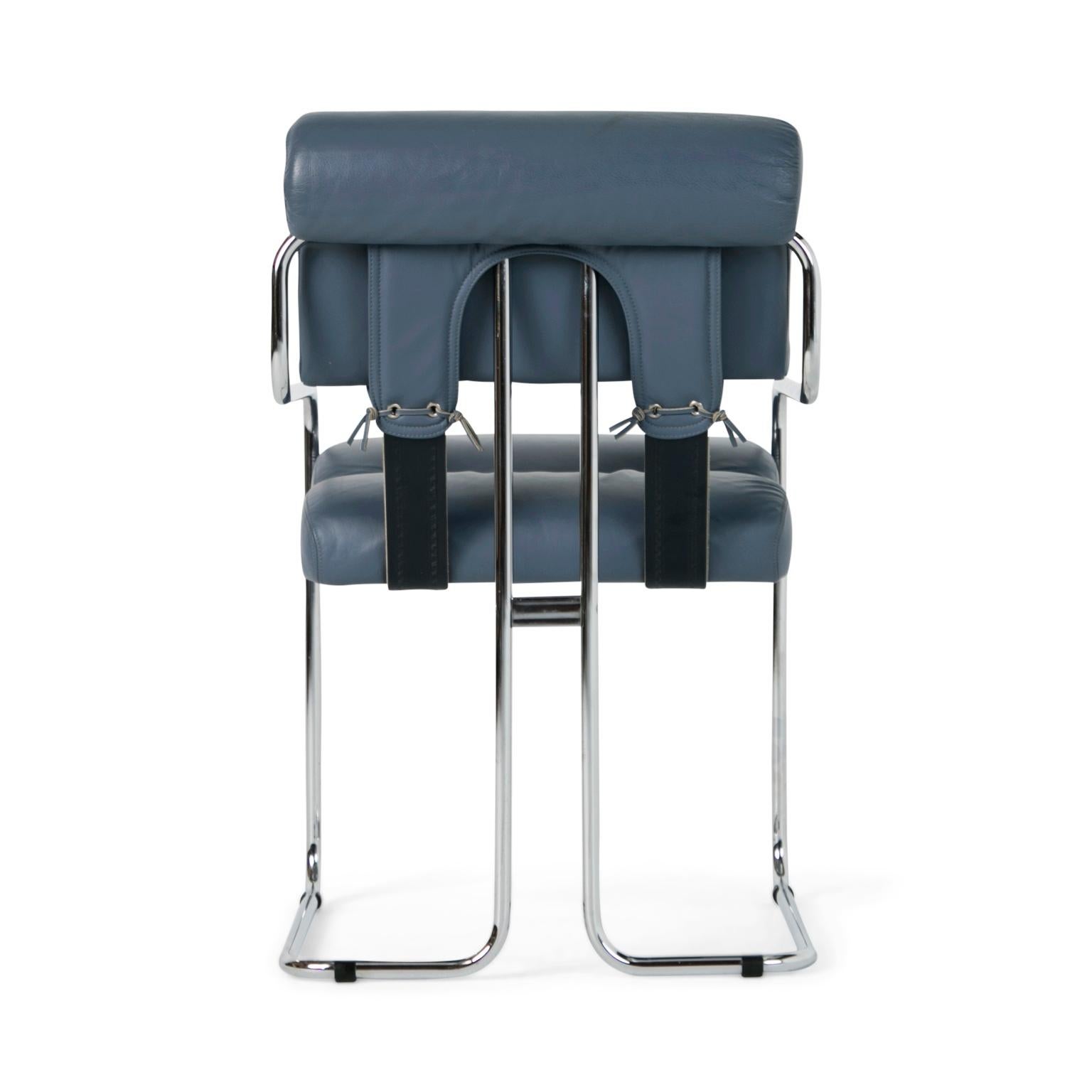 Late 20th Century Blue-Grey Leather Tucroma Chair by Guido Faleschini for i4 Mariani, Set of Six 