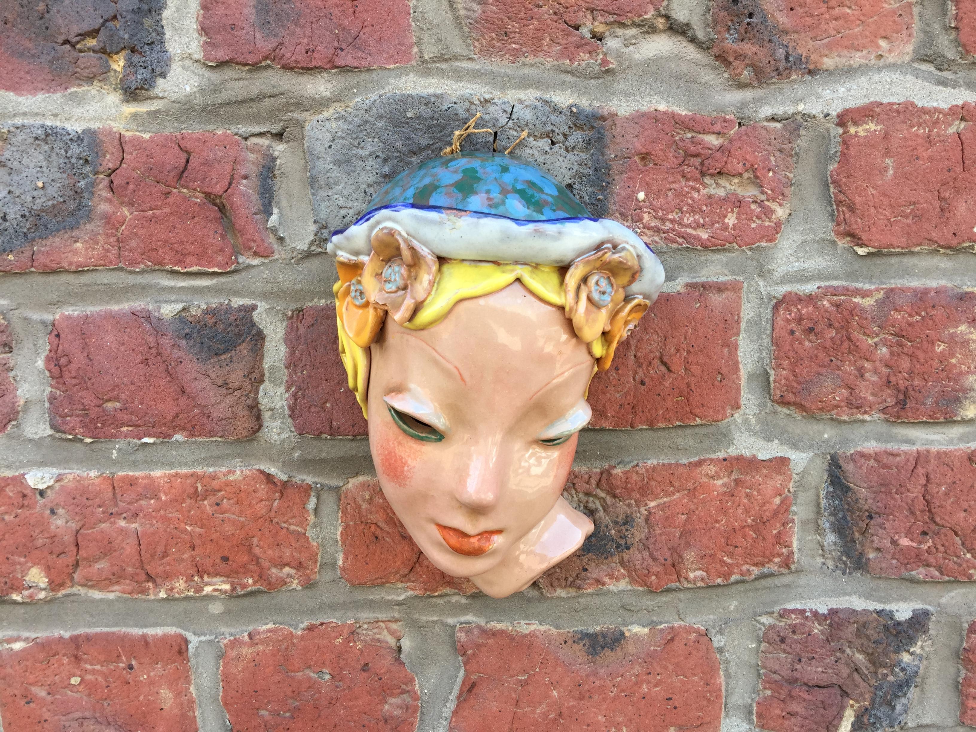 Mid-20th Century Goldscheider Inspired Czech Signed Ceramic Stylized Art Deco Head For Sale