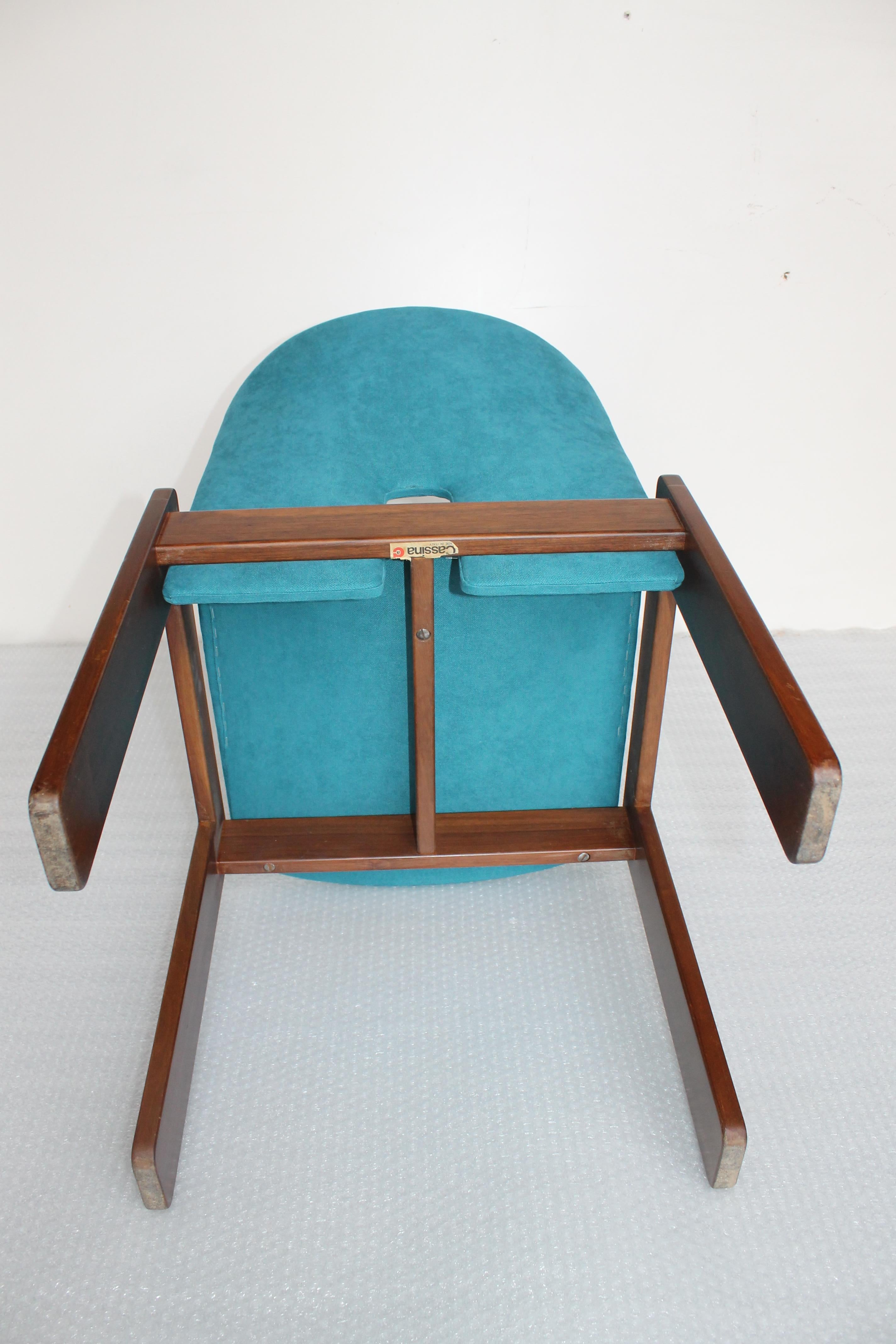 Mid-20th Century Tobia Scarpa for Cassina Light Blue Fabric and Walnut 