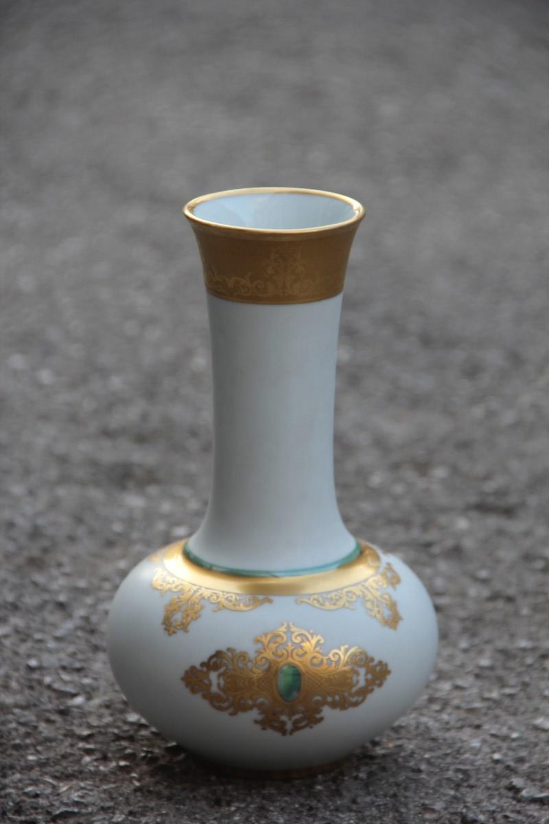 Vase aus Porzellan von Finzi, Gold 24 Karat, italienisches Design, Mid-Century Modern, Weiß, 1950 im Zustand „Hervorragend“ im Angebot in Palermo, Sicily