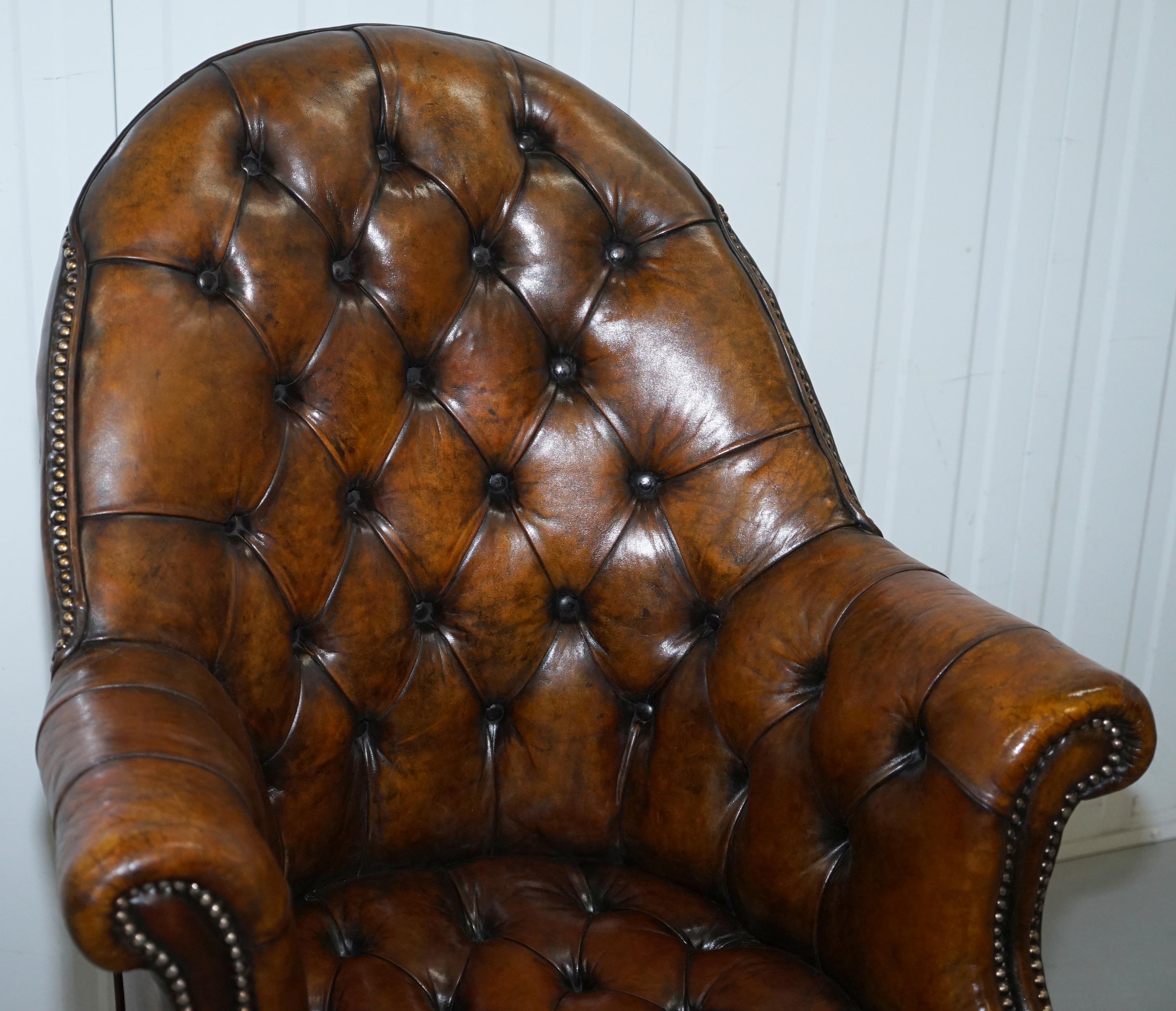 Art Deco Restored 1920s Hillcrest Chesterfield Brown Leather Directors Captains Chair A1