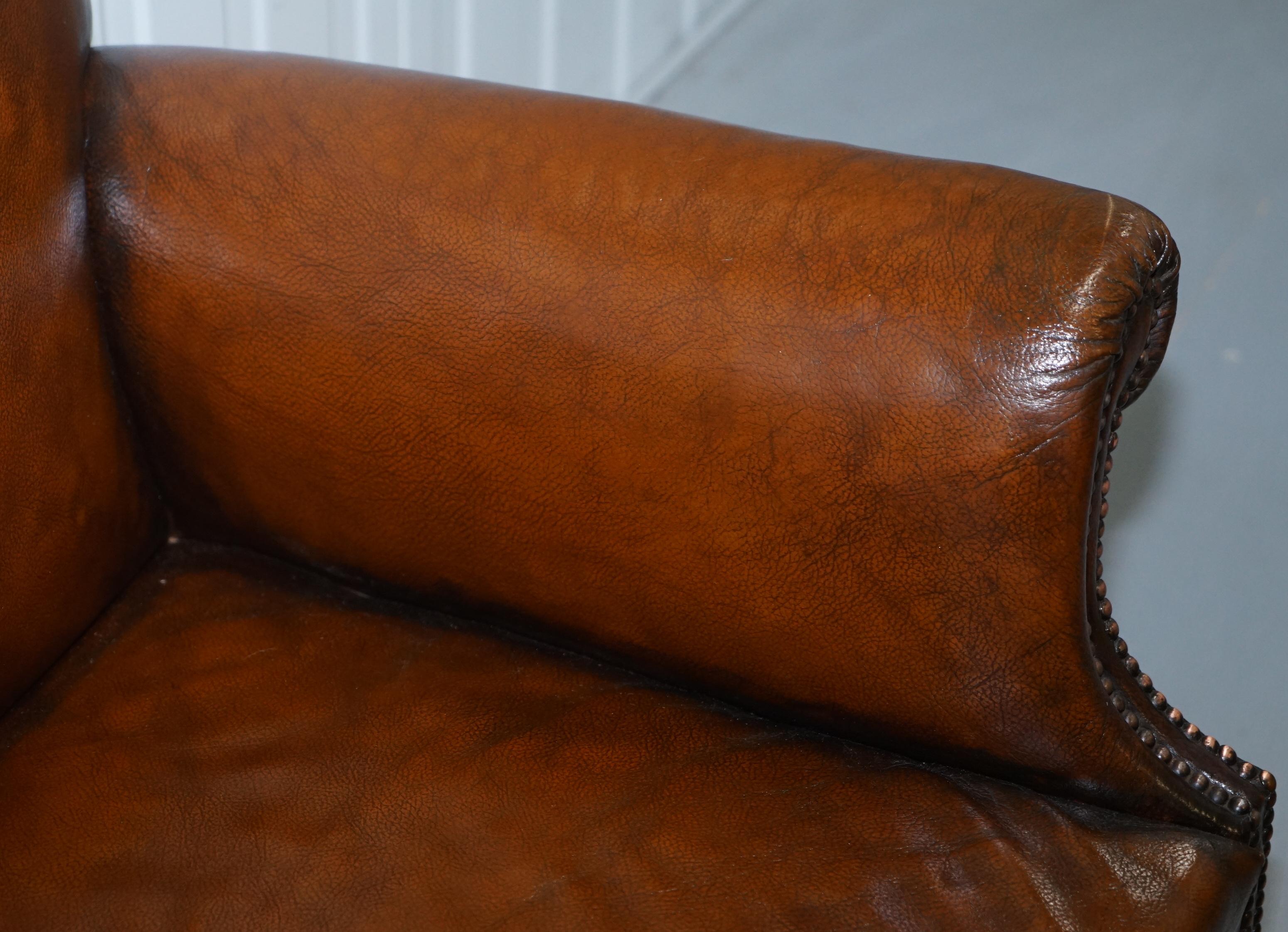Small Victorian Restored Humpback Brown Leather Club Suite Sofa and Armchairs 1