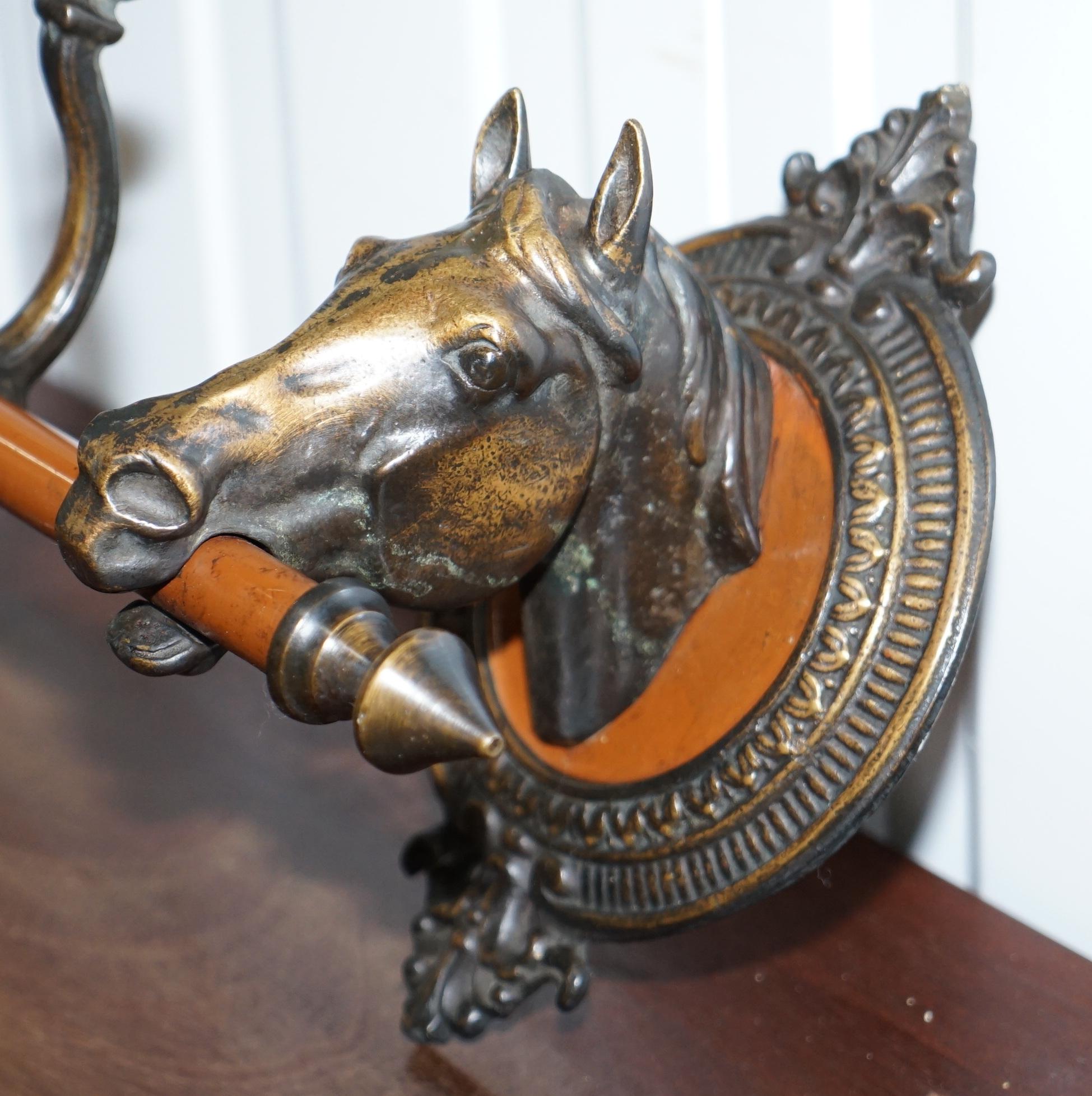 Victorian Rare Solid Bronze-Mounted Horse Head Equestrian Coat Rack for the Wall Hook Hat
