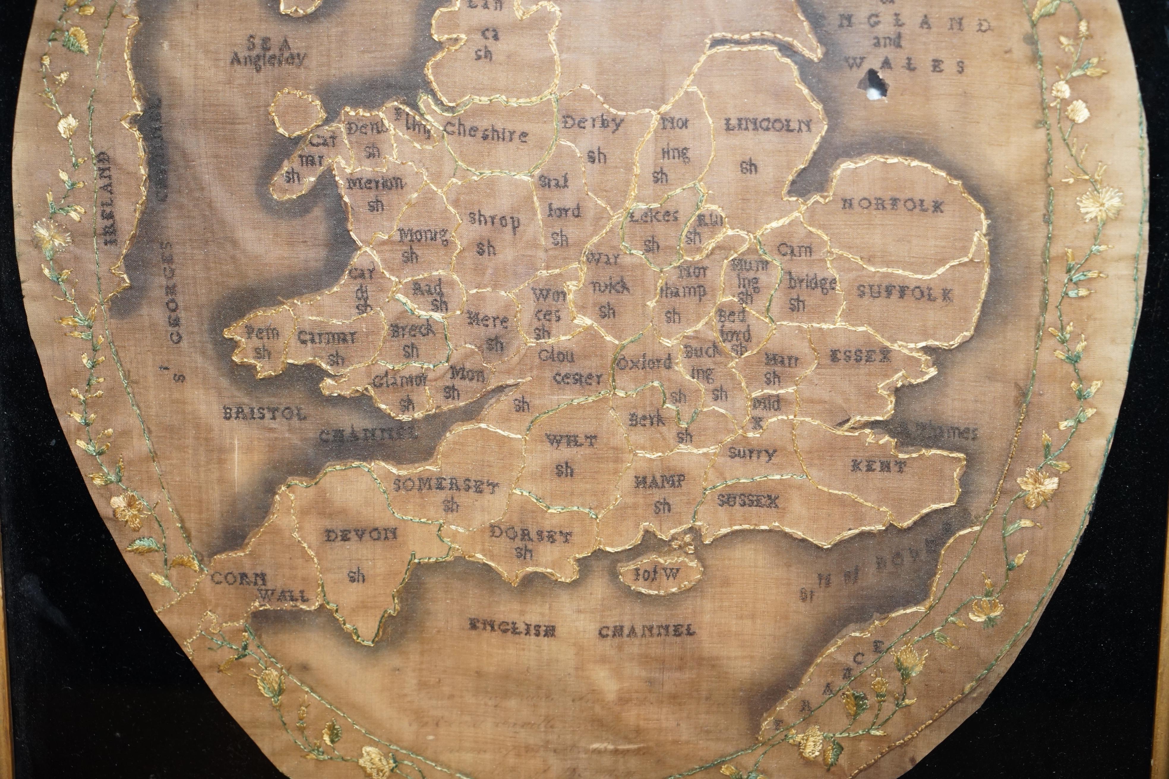 Late 18th Century Dated 1798 George III Rare Hand-Sewn on Silk Tapestry Map of England and Wales