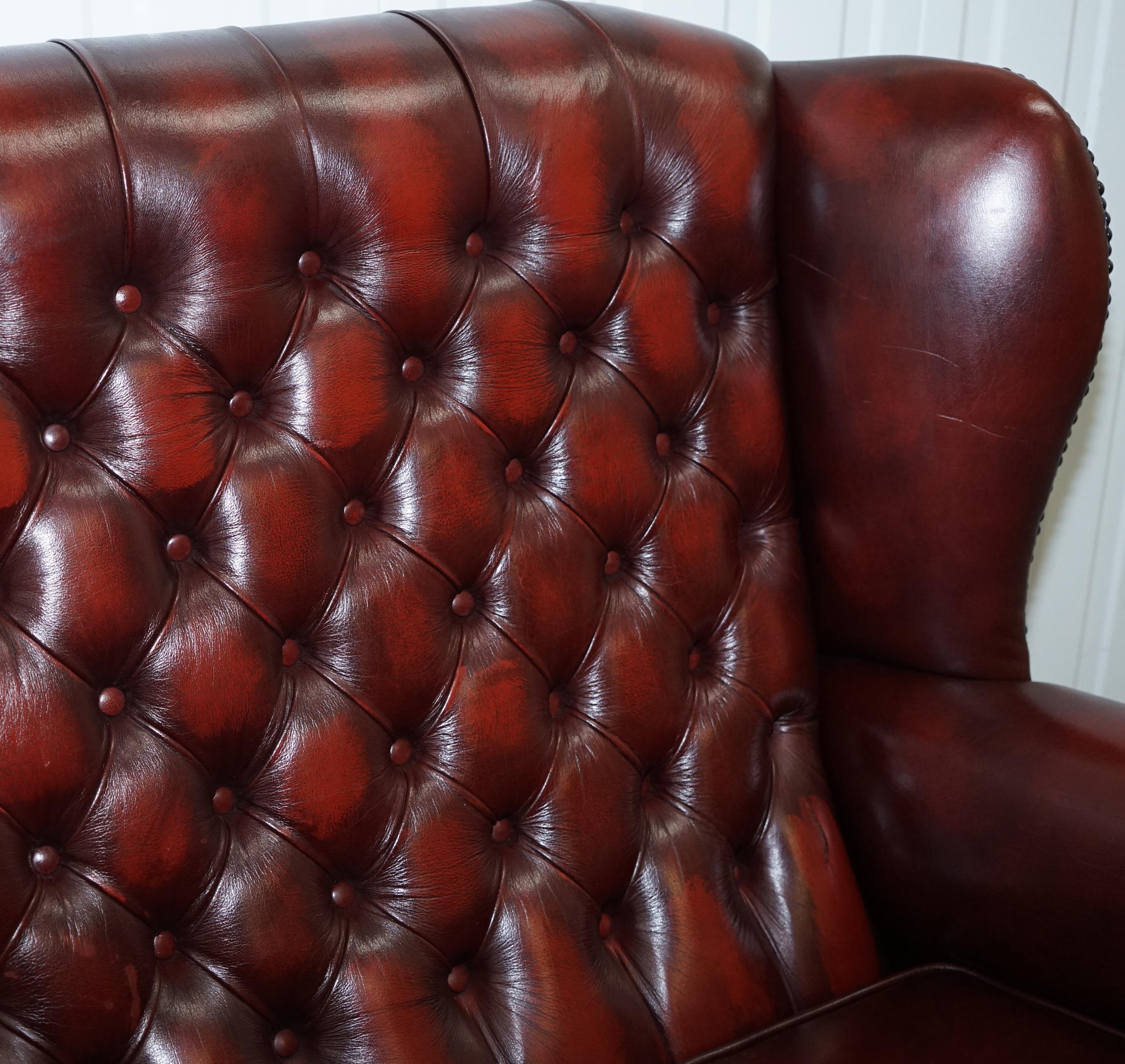 British Vintage Chesterfield Oxblood Leather Two-Seat Wingback Leather Sofa Seat Settee