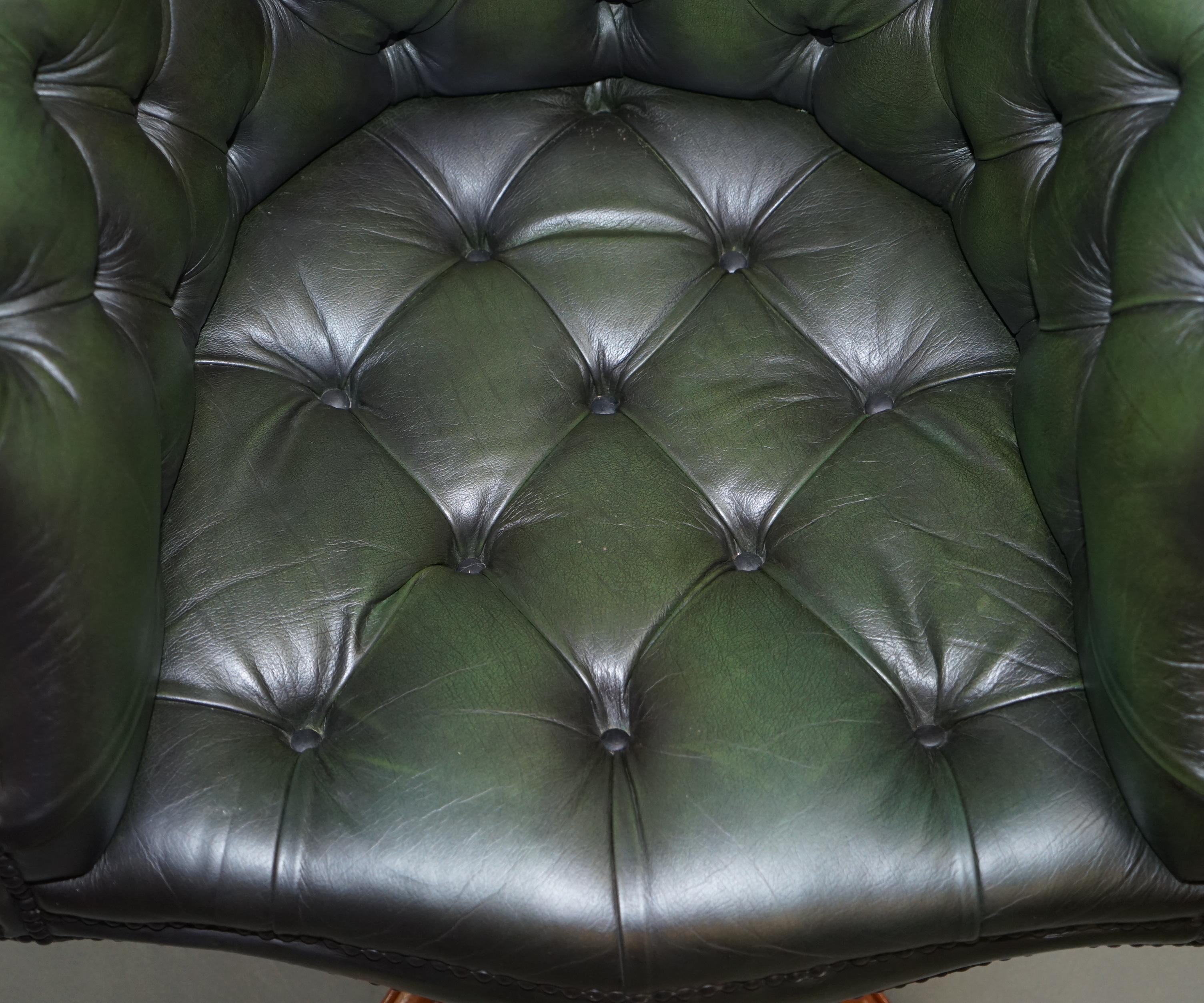 British Vintage Chesterfield Directors Green Leather Executive Captains Office Chair