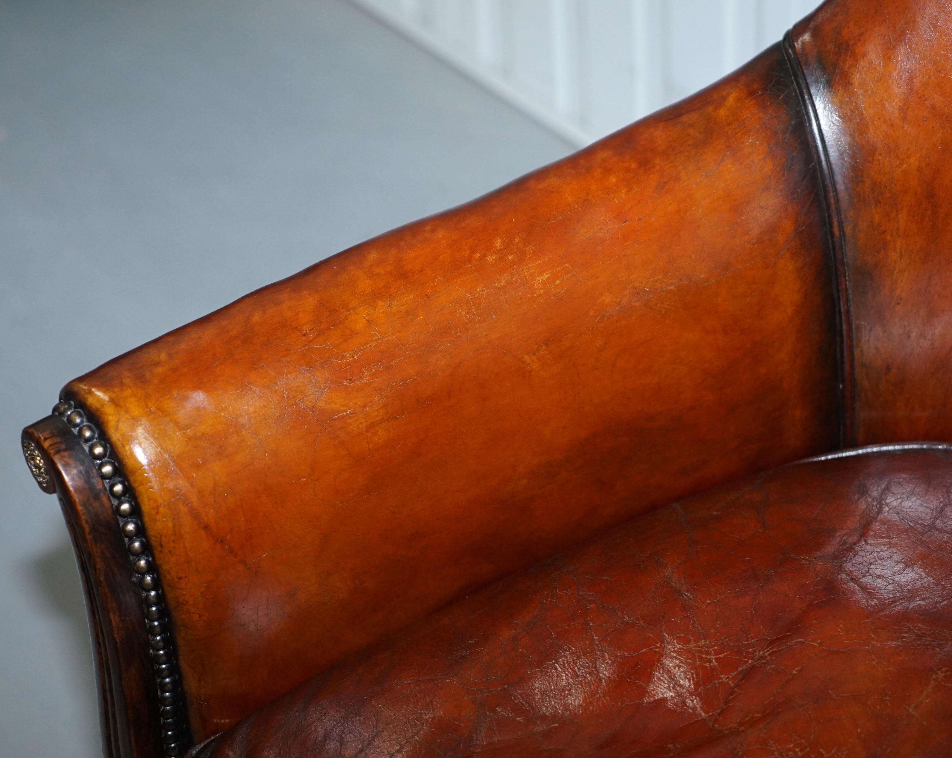 Rare Attributed to Gillows Regency Armchair Hand Dyed Brown Leather Hand-Painted For Sale 1