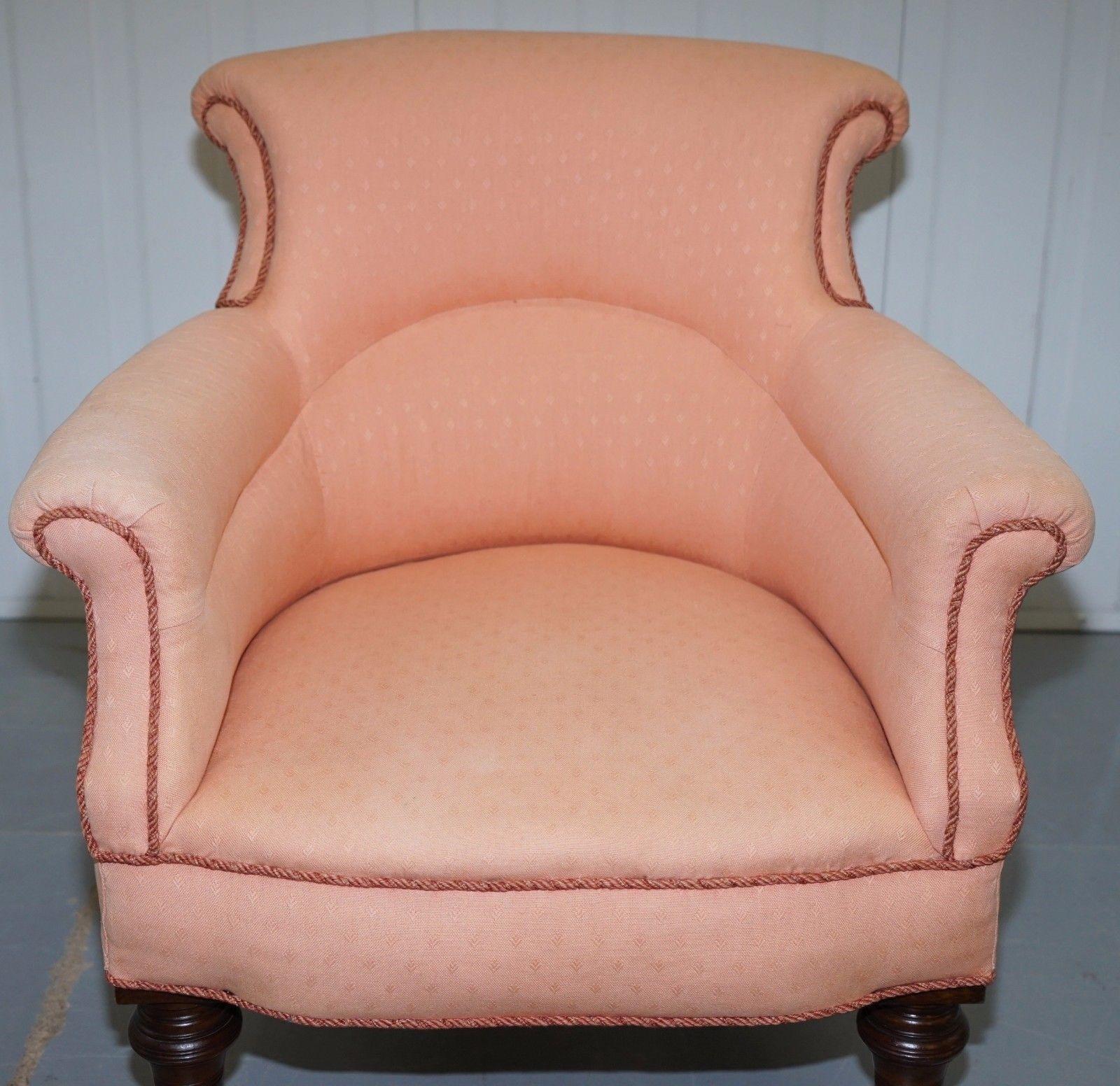 Fabric Original Druce & Co Ltd Baker Street Victorian Mahogany Small Tub Armchair Pink
