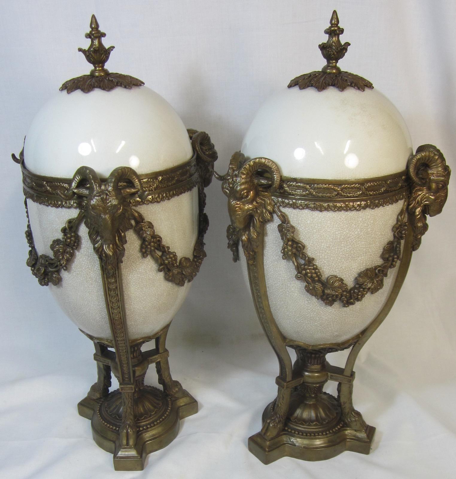 French Ceramic and Ormolu Lidded Urn 1