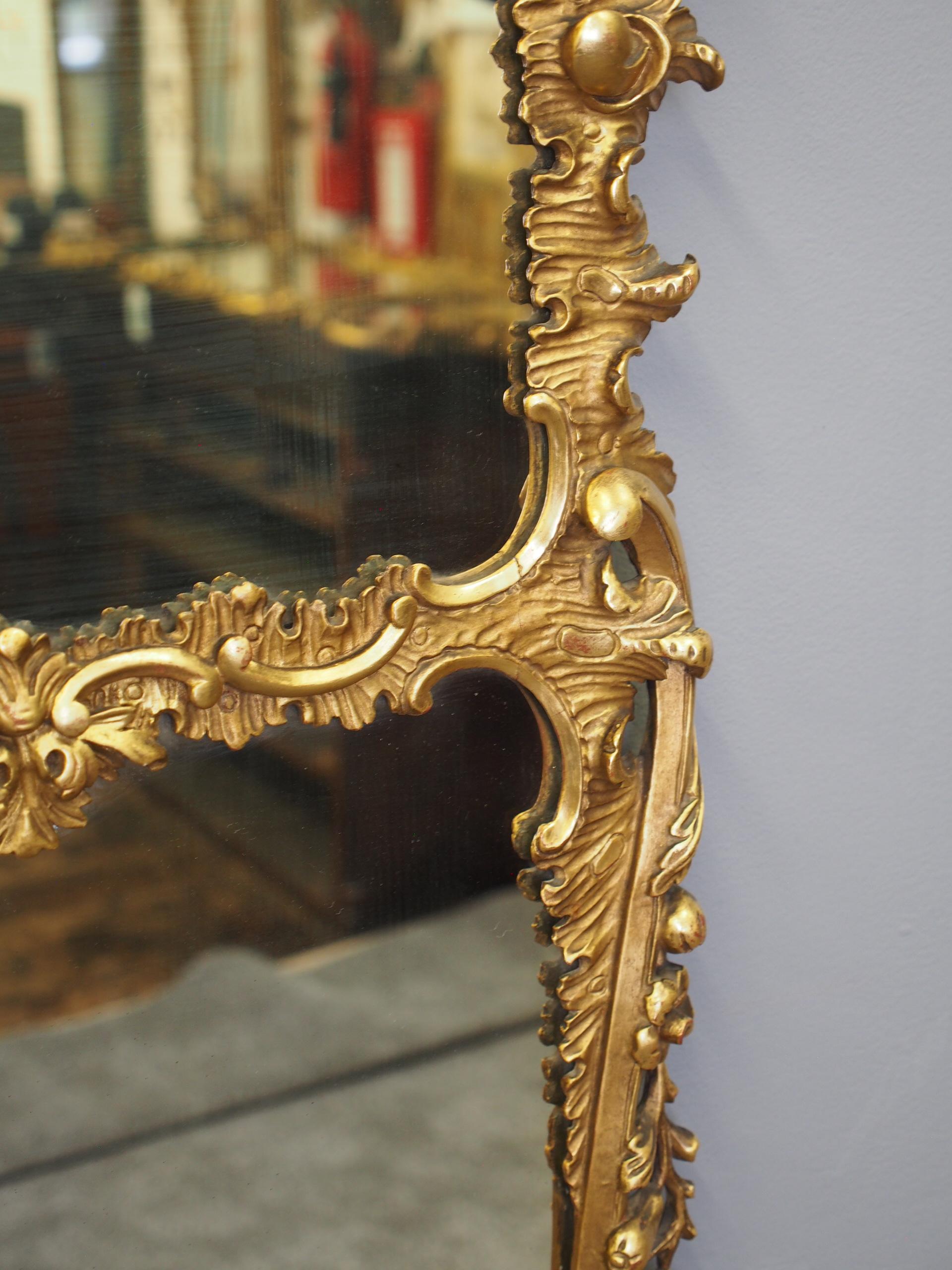 Glass Pair of Large Carved Giltwood Wall Mirrors