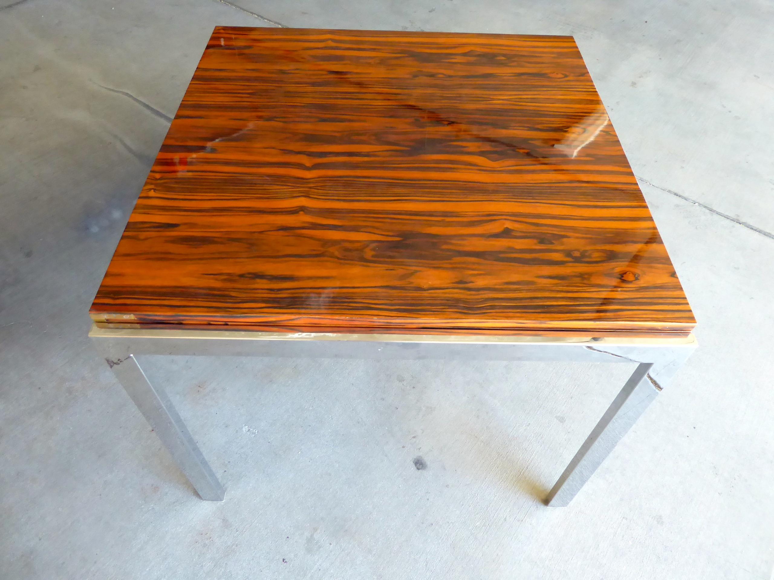 Macassar Ebony and Chrome Flip-Top Card Table In Excellent Condition In Palm Springs, CA