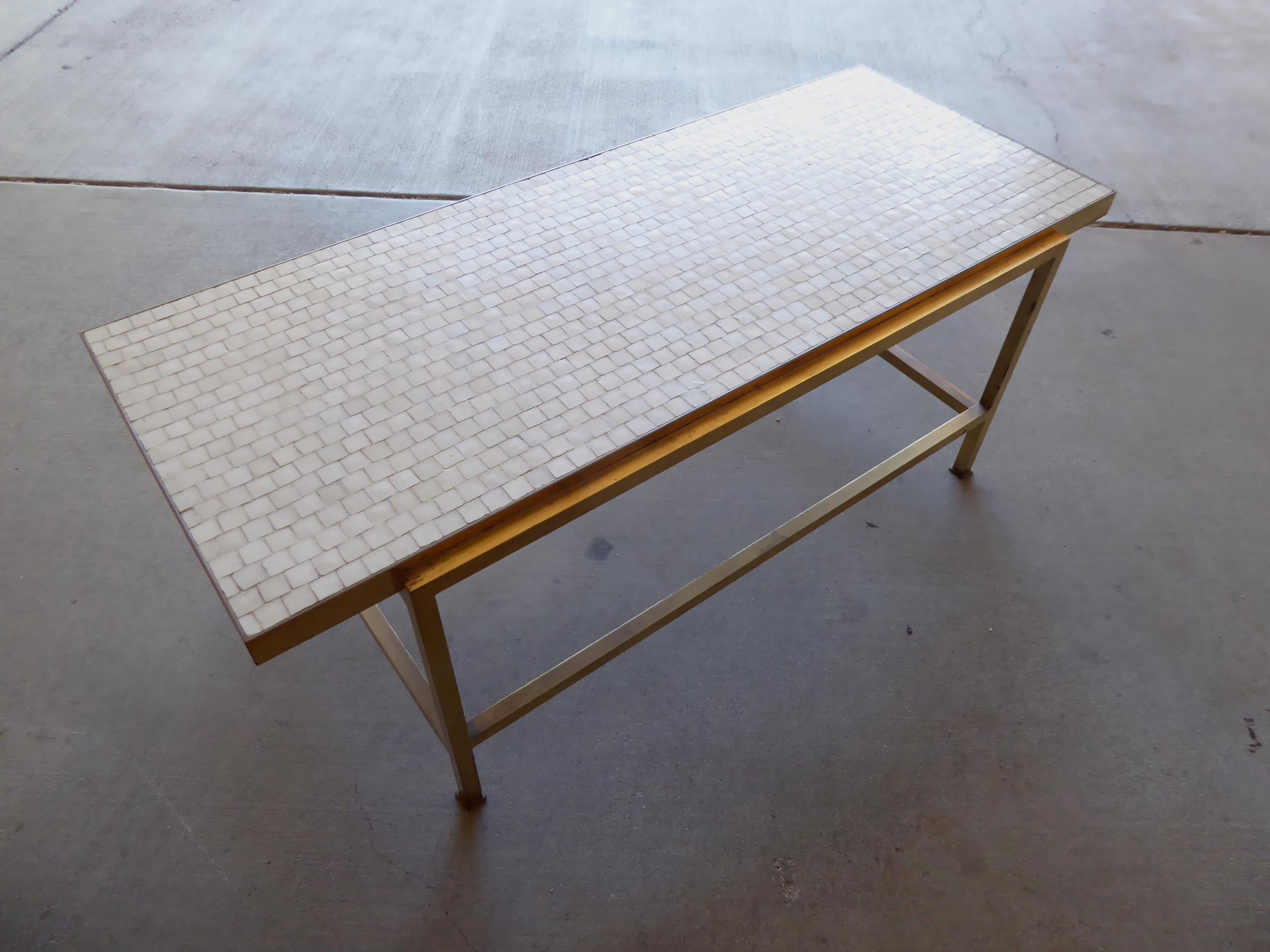 Mid-20th Century Brass Coffee Table with Glass Mosaic Top by Edward Wormley for Dunbar